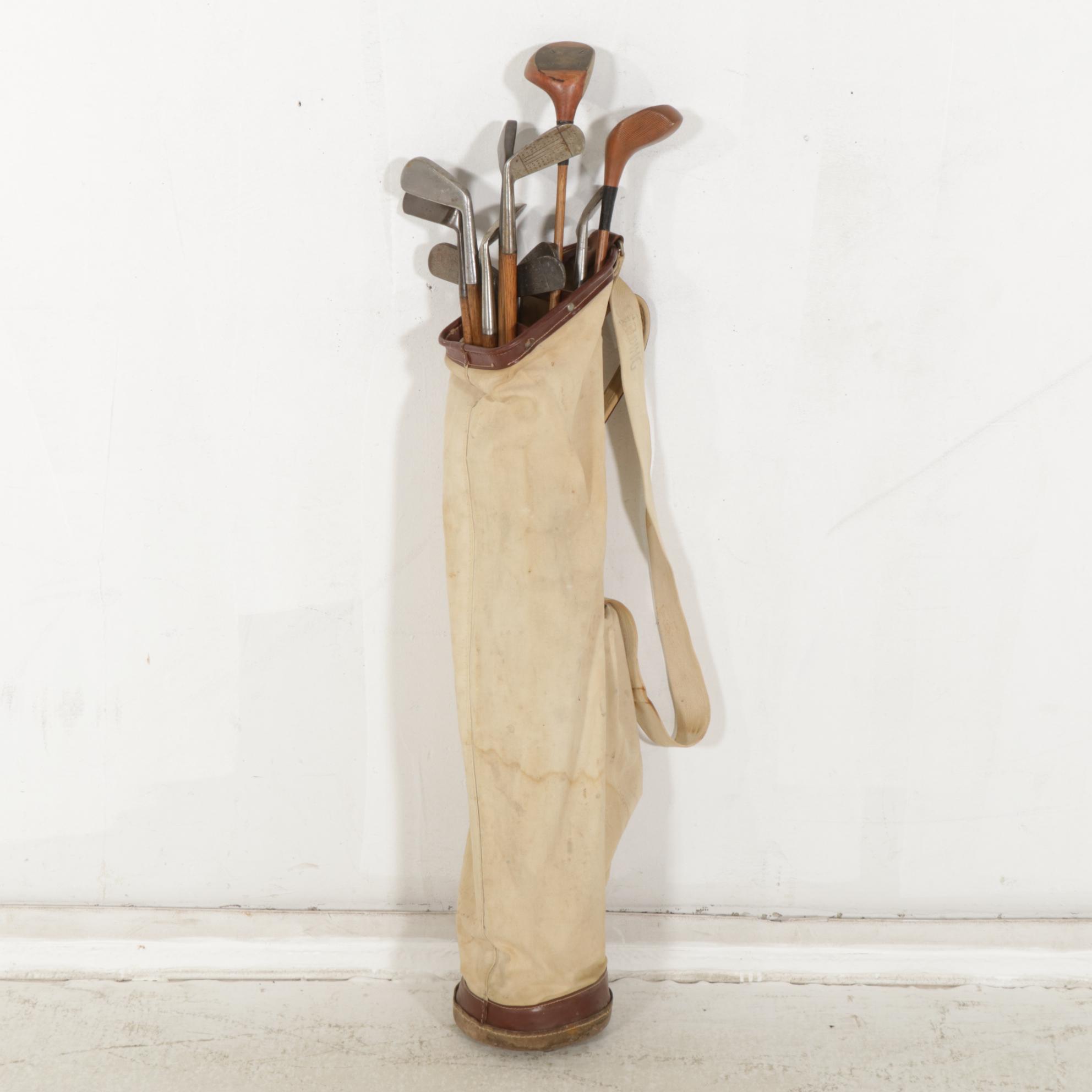 Regal, Windsor and Gold Smith Wood-Shank Golf Clubs in Canvas Bag