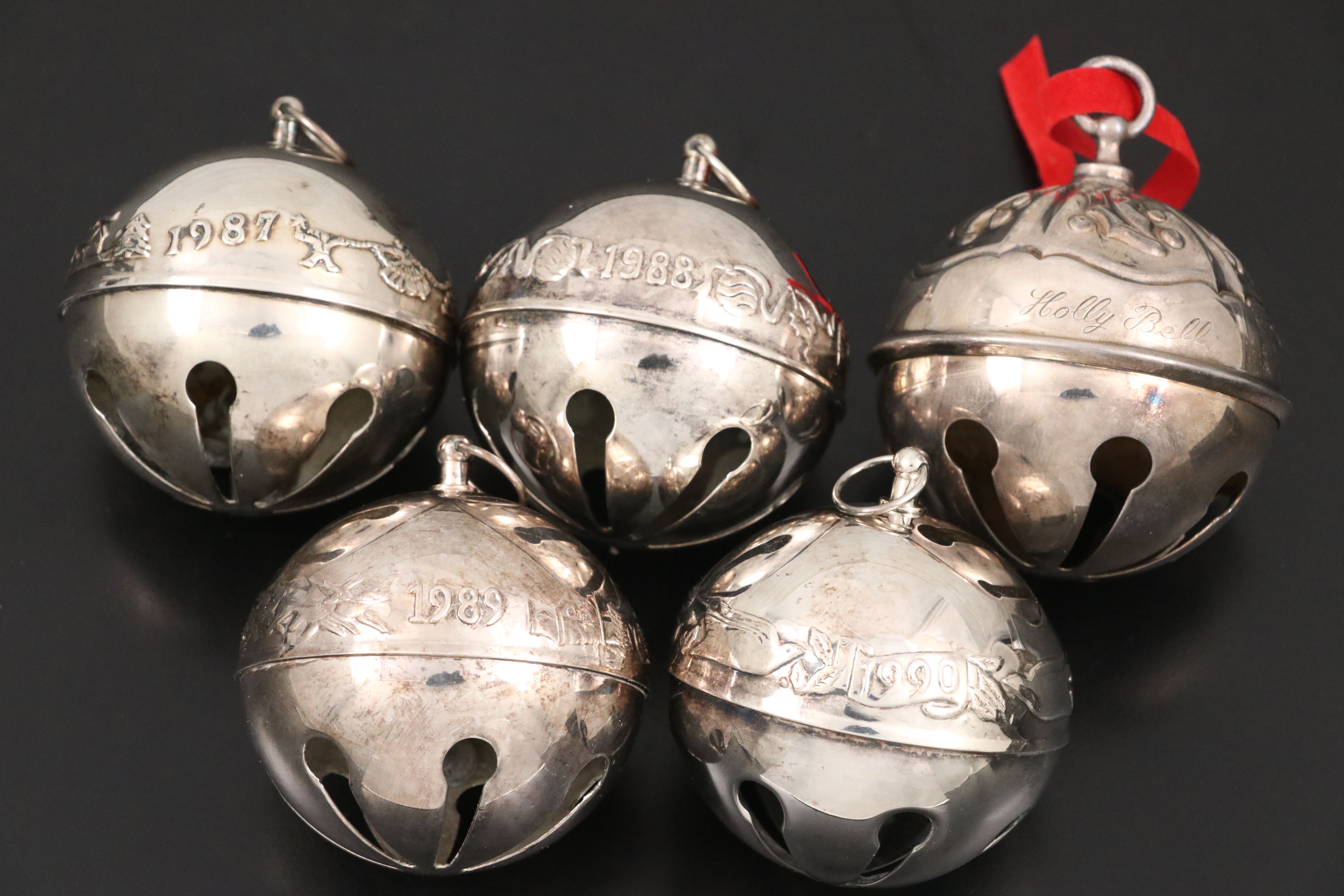 Wallace and More Annual Silver Plate Bells with Repoussé Metal Jewelry Box