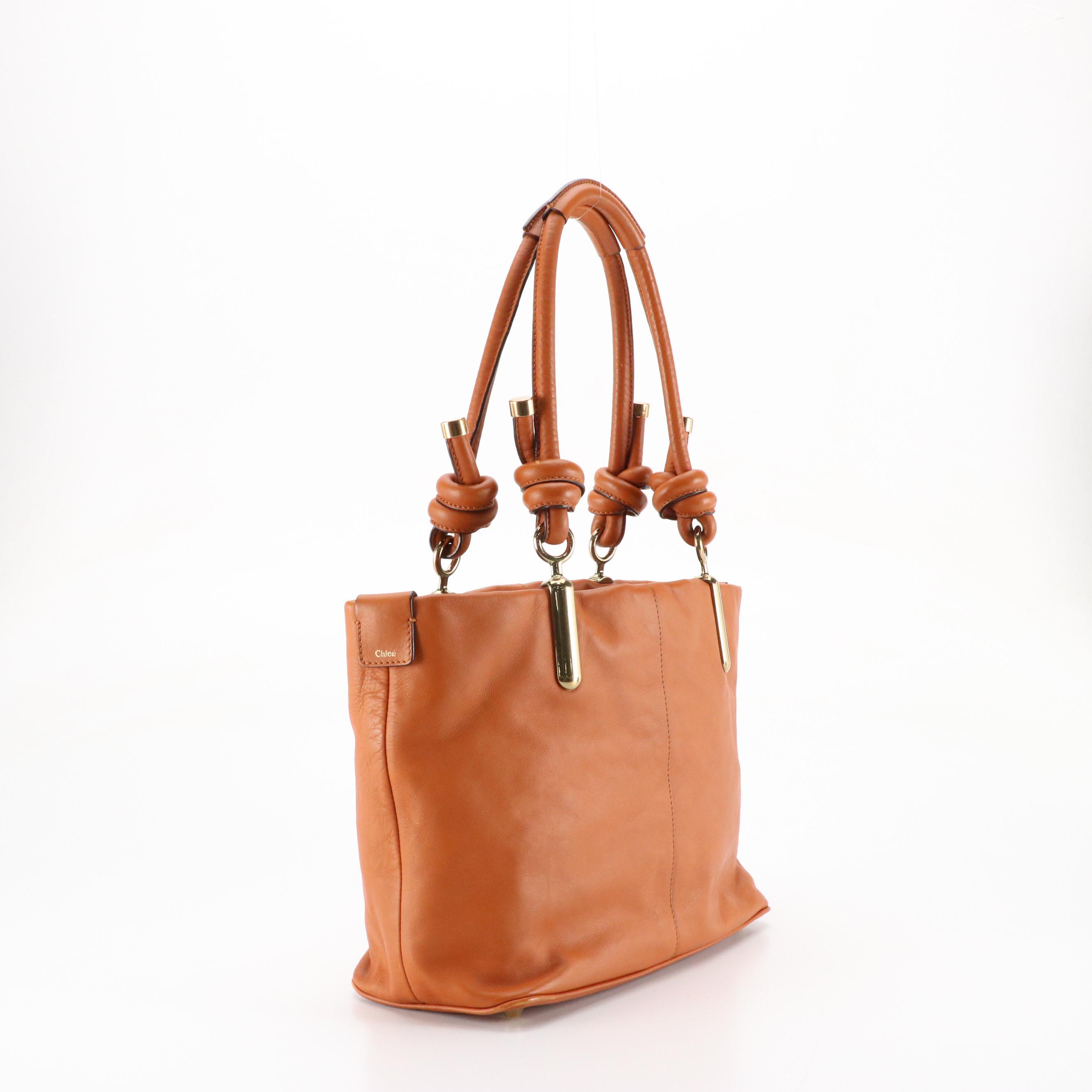 Chloé "Janet" Knotted Strap Shoulder Tote in Desert Orange Calfskin Leather