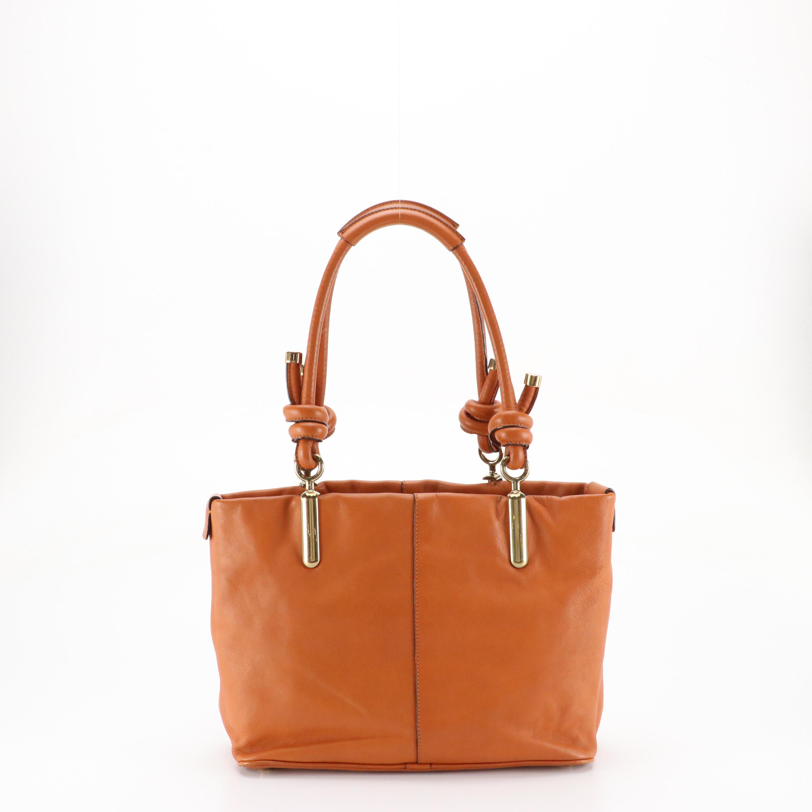 Chloé "Janet" Knotted Strap Shoulder Tote in Desert Orange Calfskin Leather