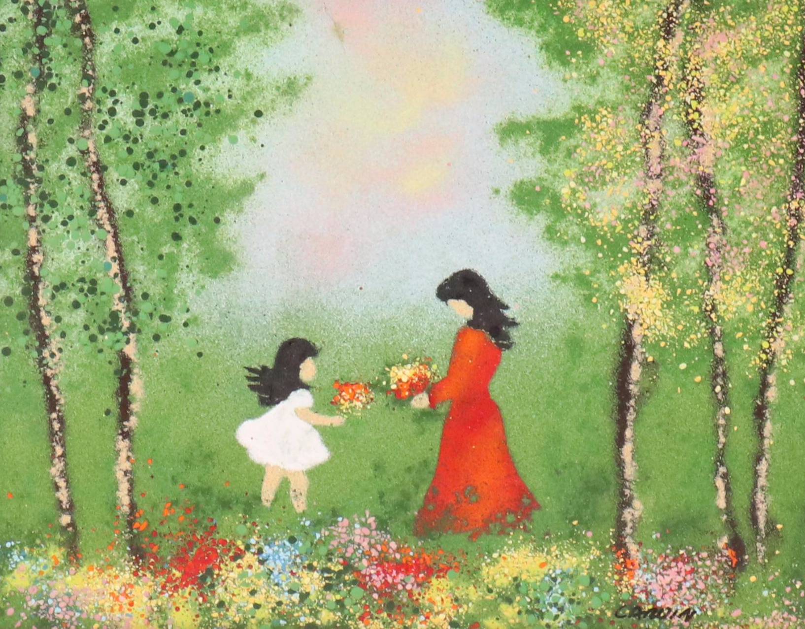 Louis Cardin Impressionist Figurative Enamel Painting on Copper