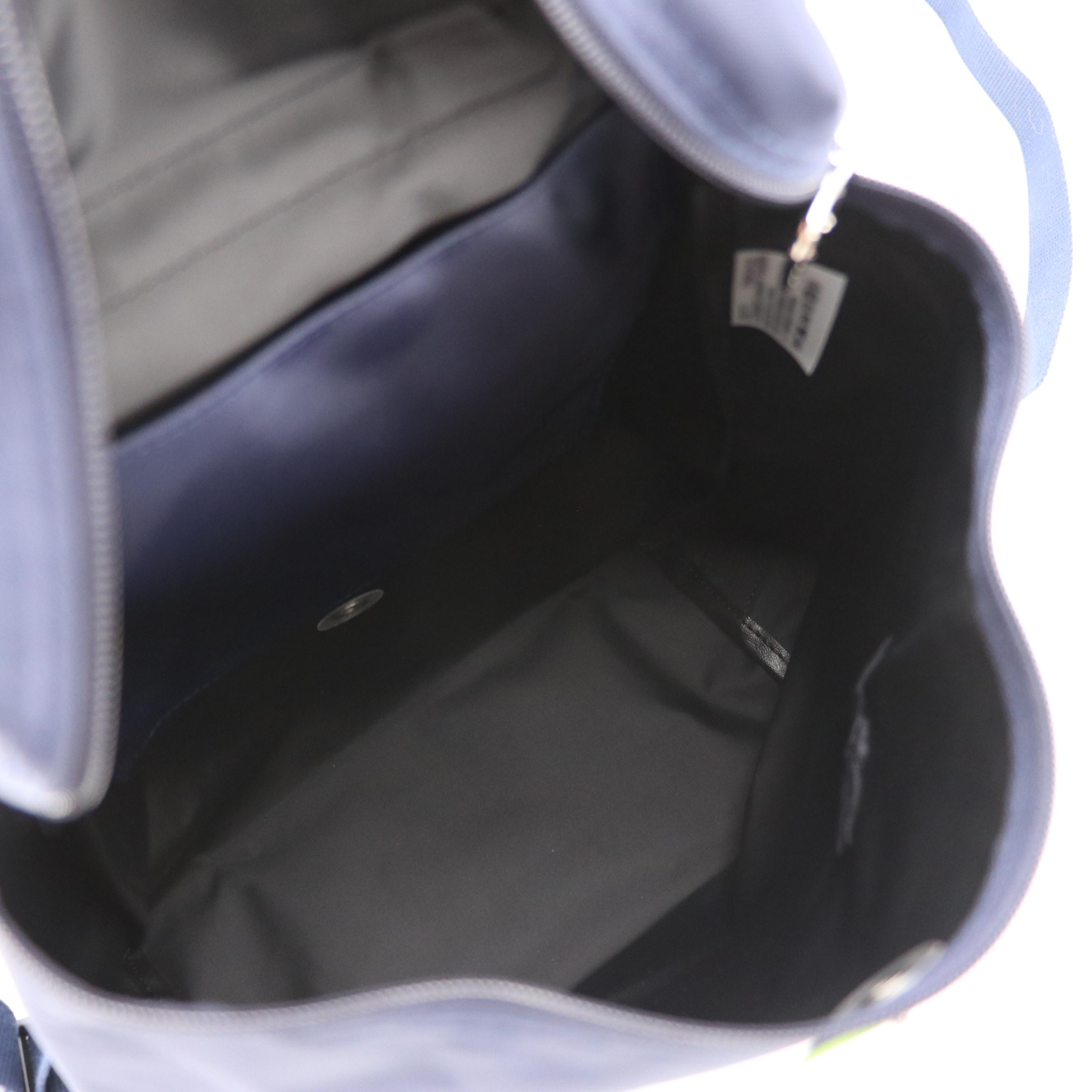 Longchamp Le Pliage Backpack in Navy Blue Nylon Canvas and Leather Trim