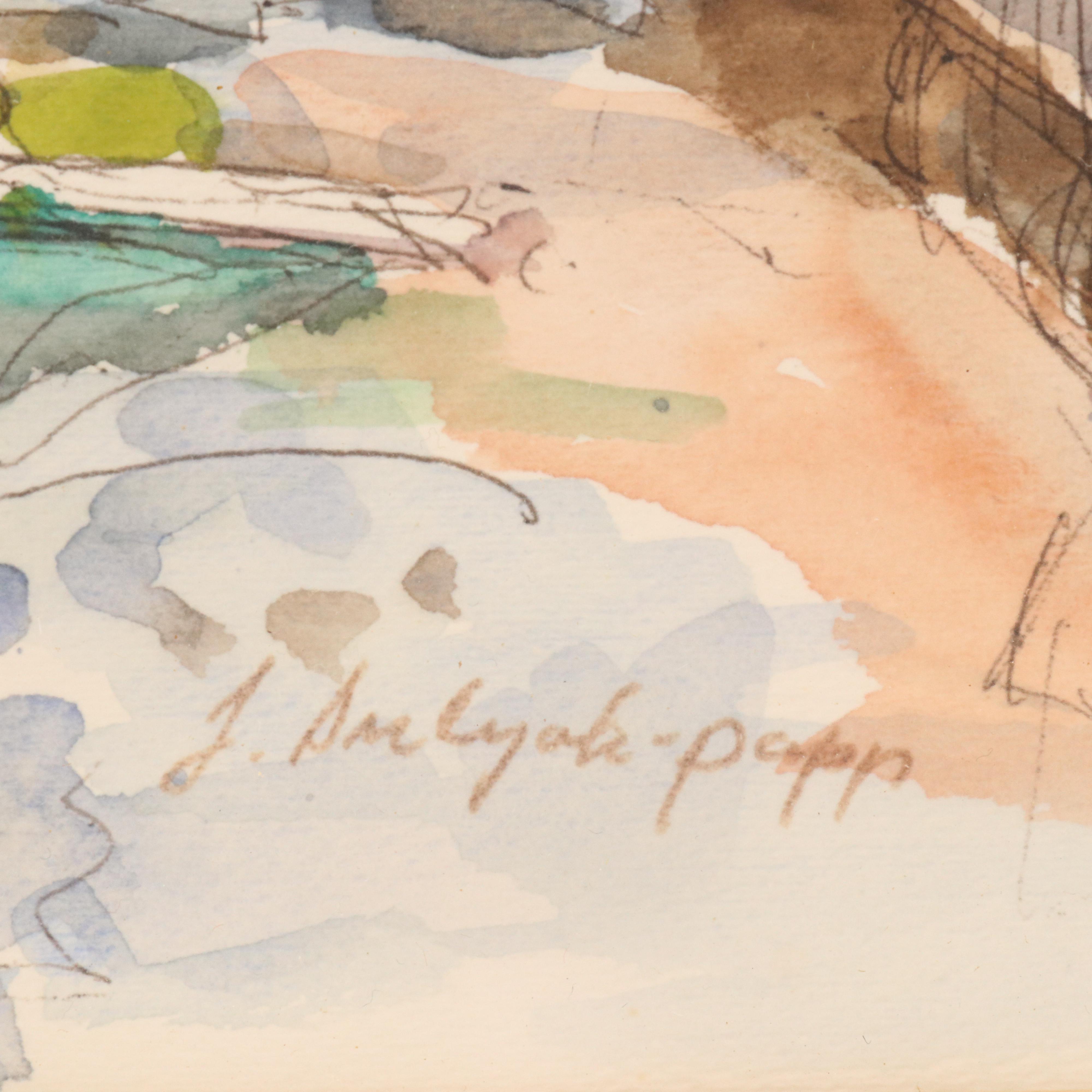 Jozsef Sulyok-Papp Village Street Scene Watercolor Painting