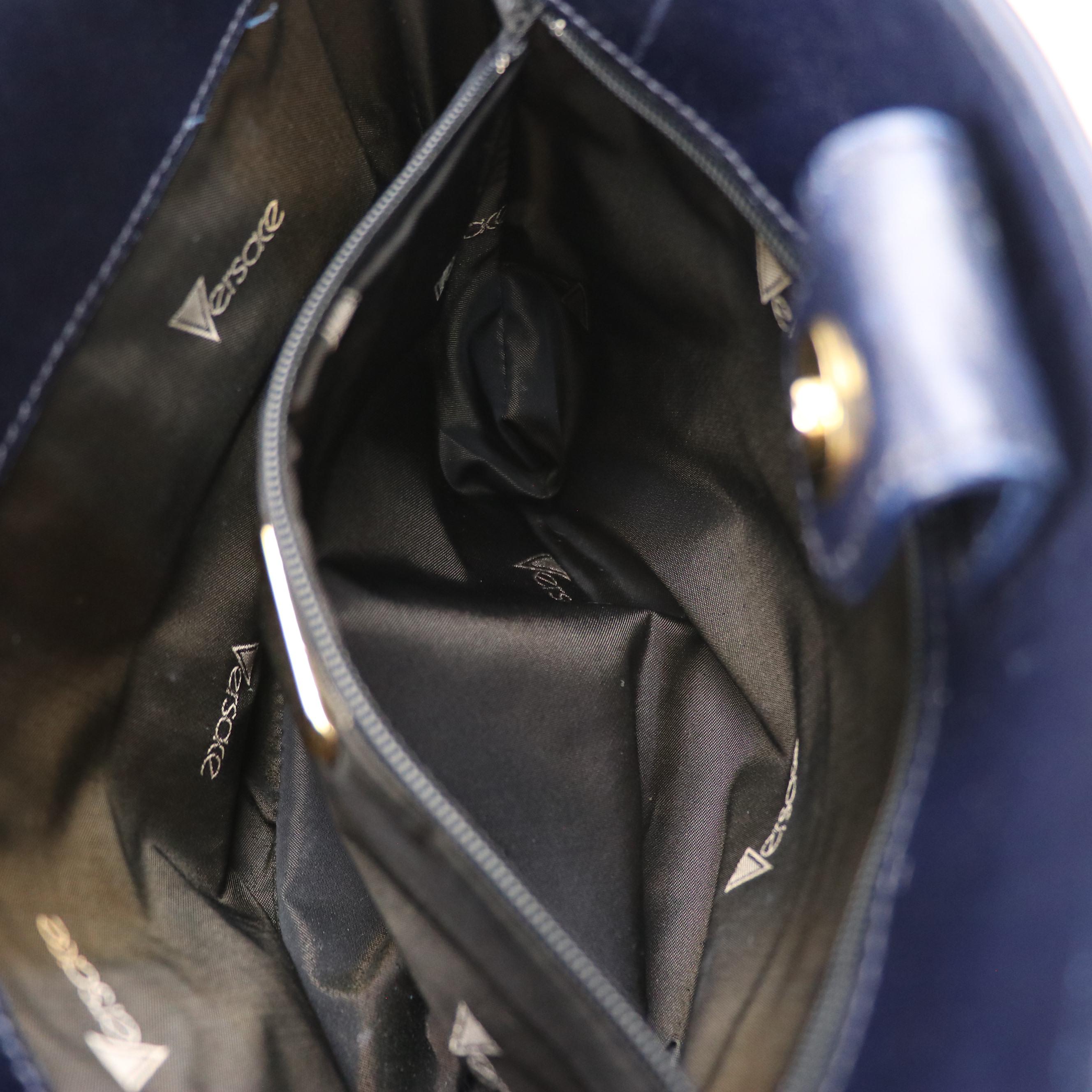 Gianni Versace Vintage Gripoix Maltese Cross Embellished Handbag in Navy Leather