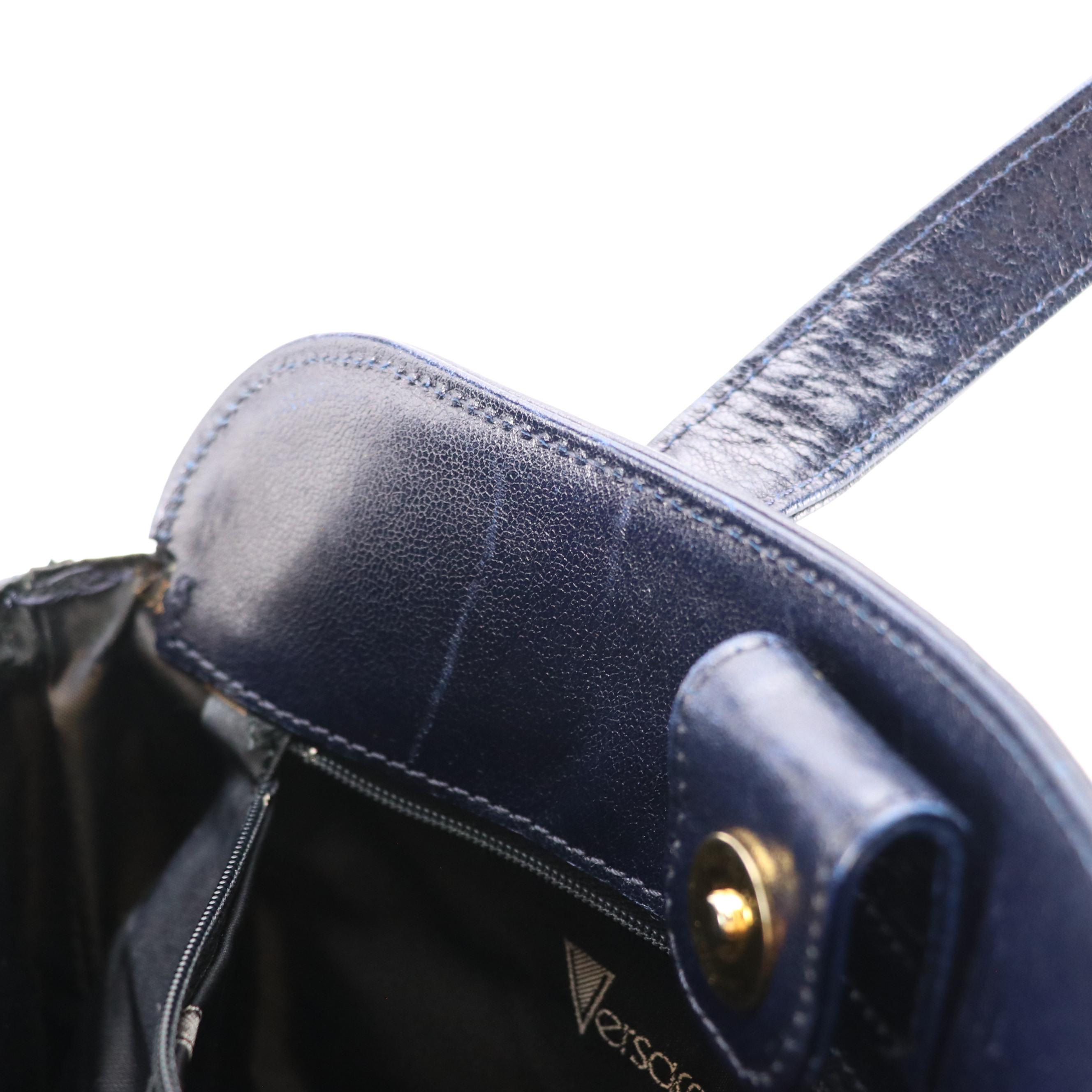 Gianni Versace Vintage Gripoix Maltese Cross Embellished Handbag in Navy Leather