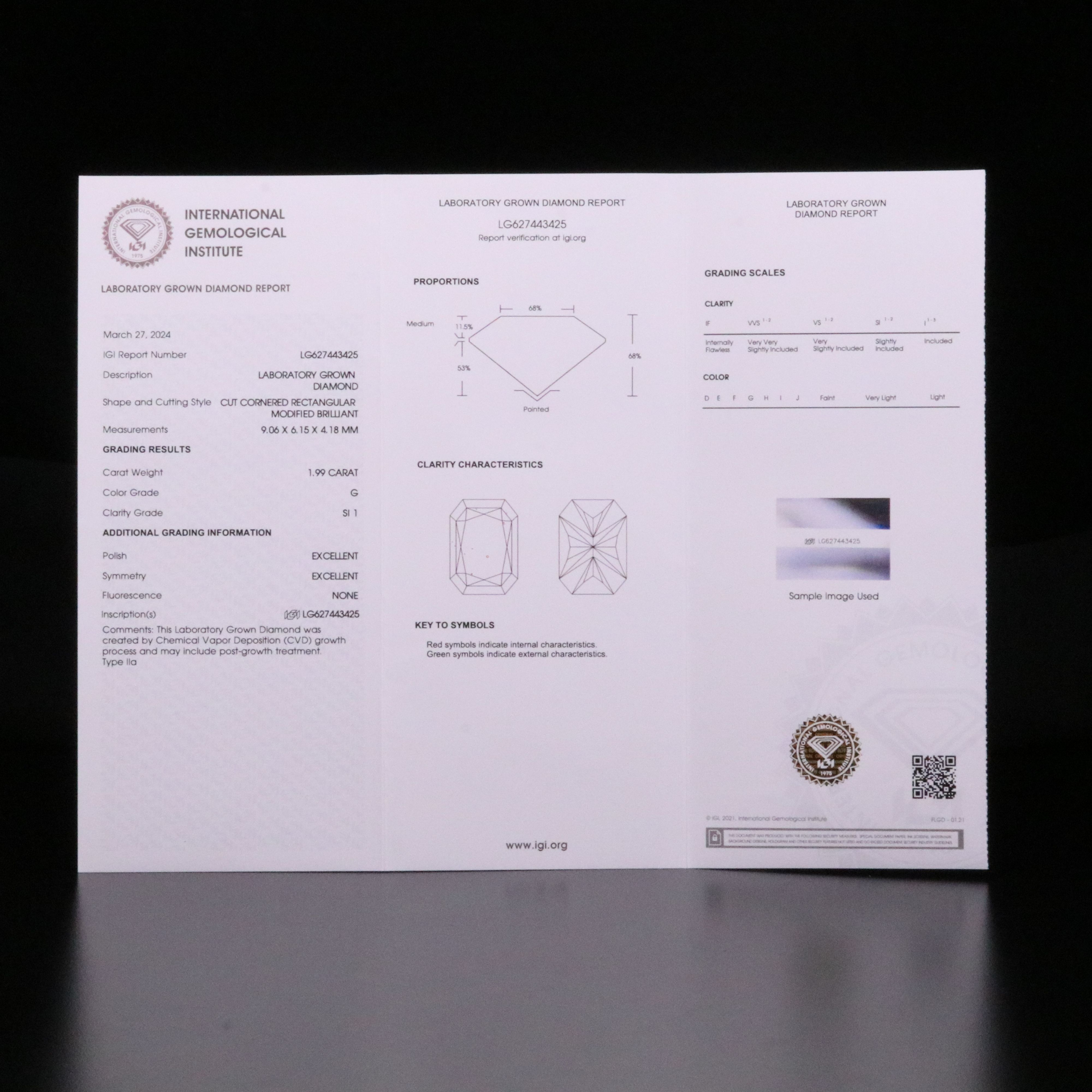 Loose 1.99 CT Lab Grown Diamond with IGI Report
