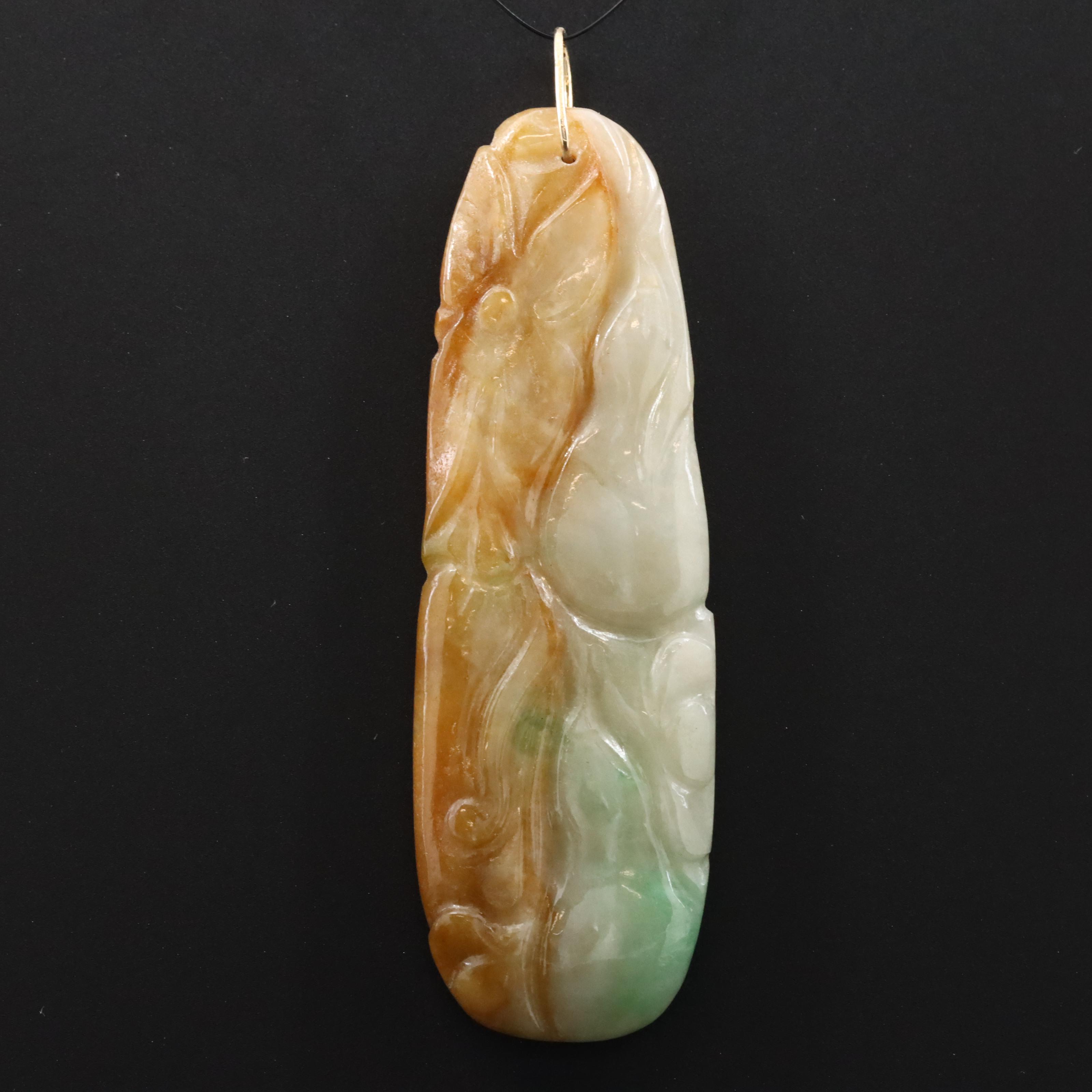 Carved Jadeite Pendant with 18K Bail
