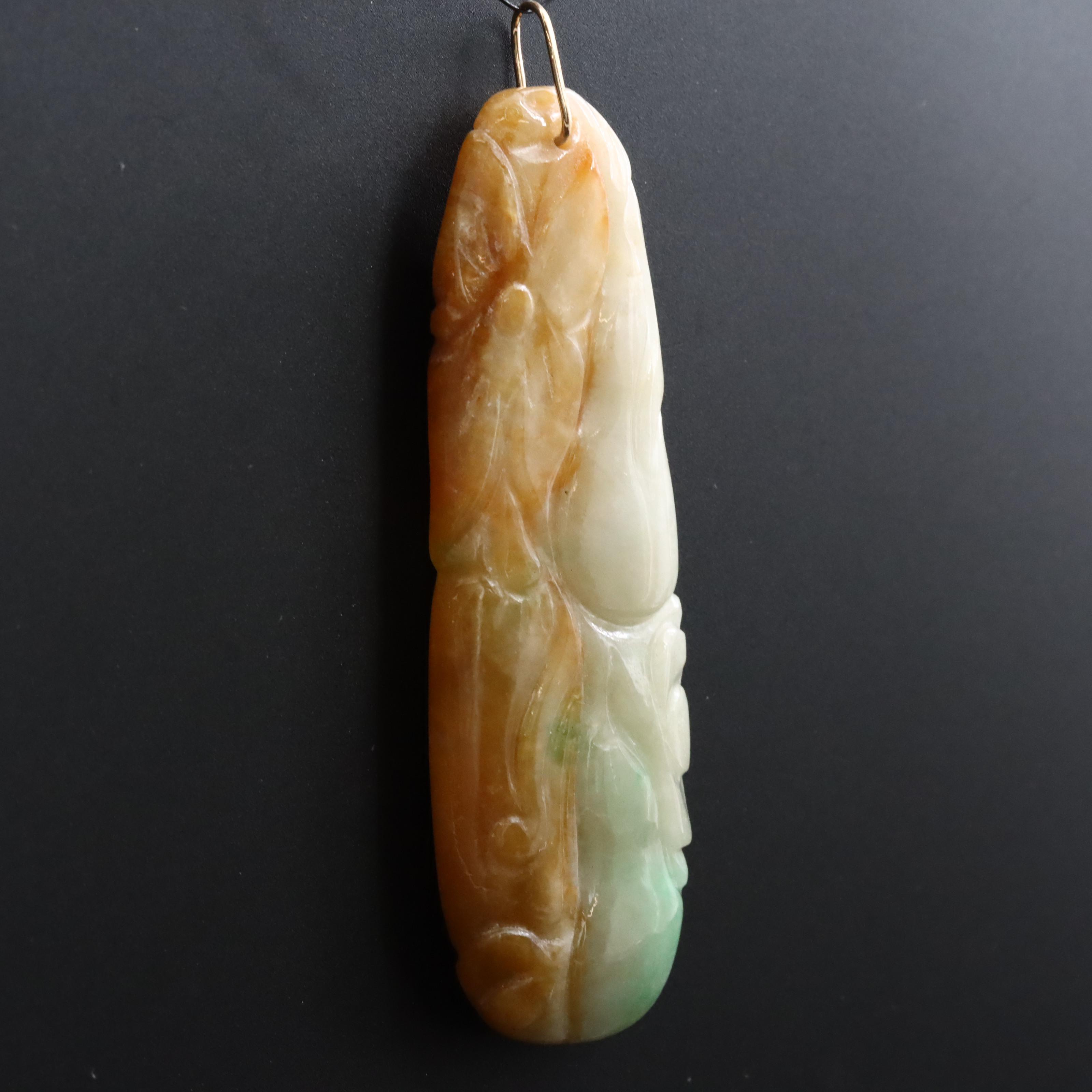 Carved Jadeite Pendant with 18K Bail