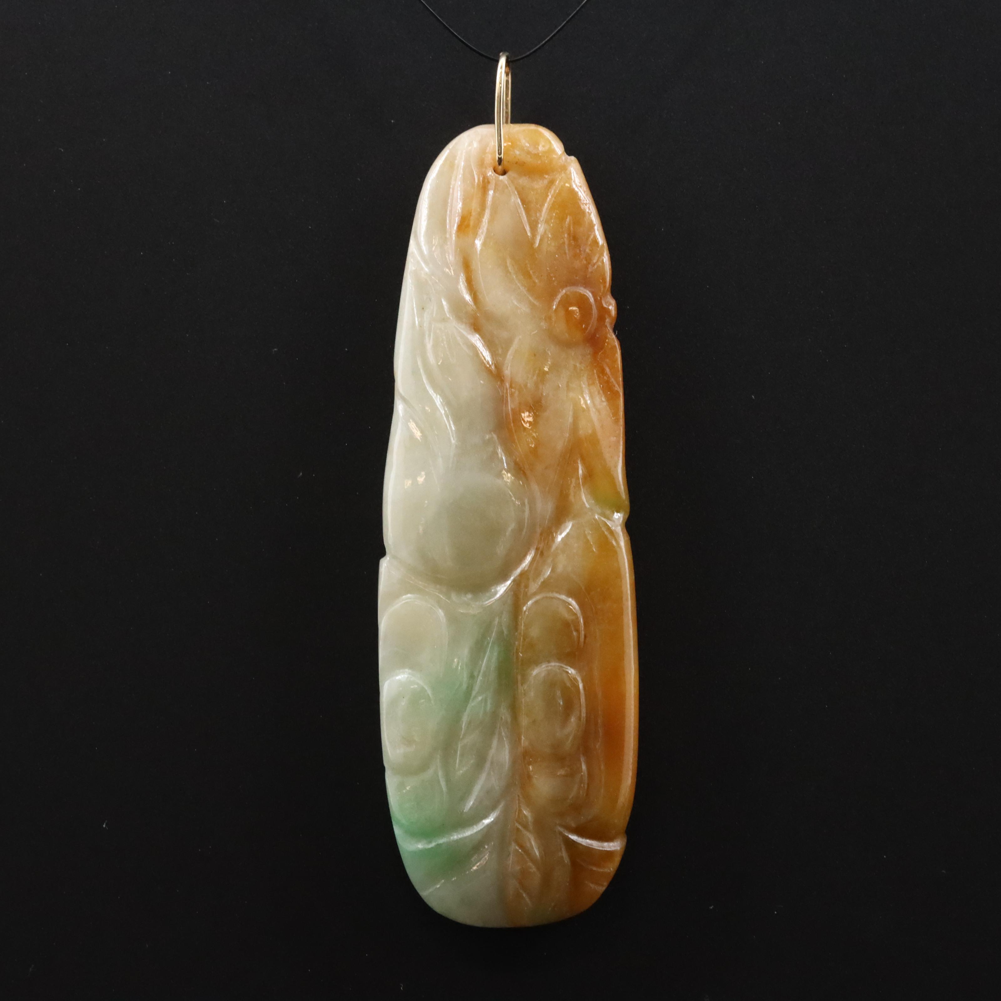 Carved Jadeite Pendant with 18K Bail