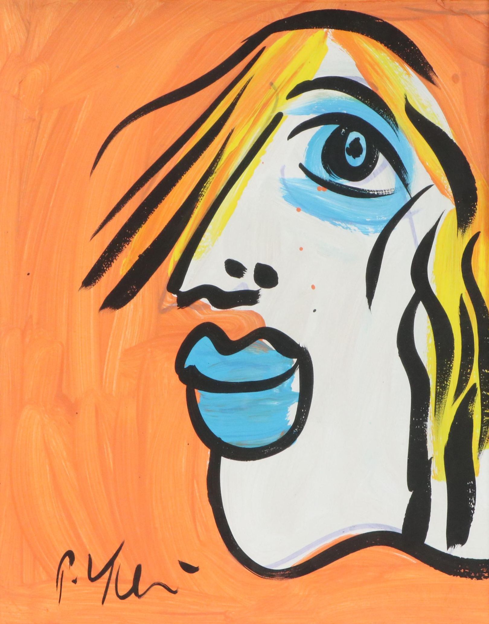 Peter Keil Abstract Portrait Acrylic Painting, Late 20th Century