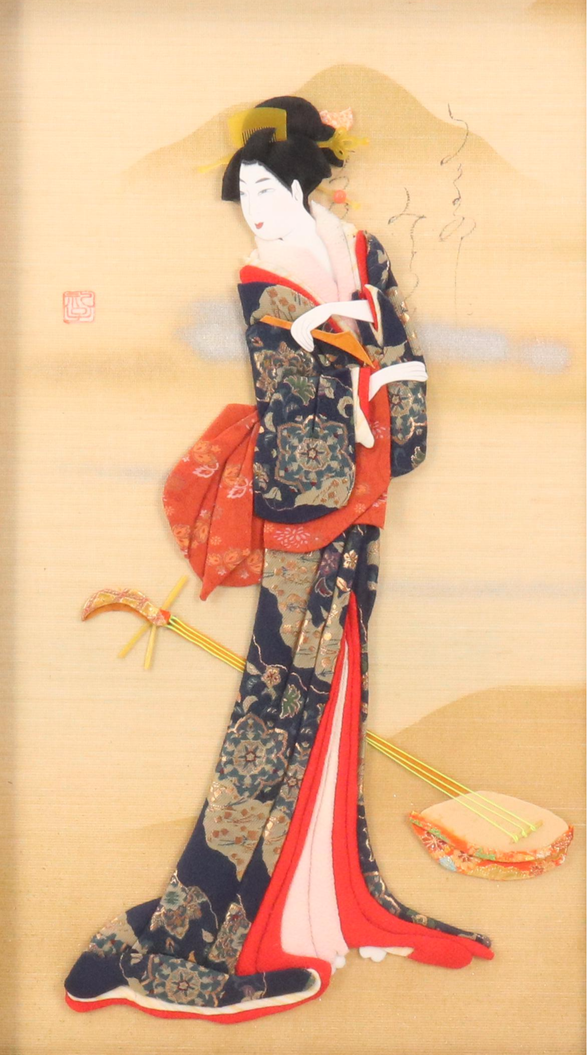 Reiko Nakagawa Smith Oshi-e Mixed Media of Japanese Figure