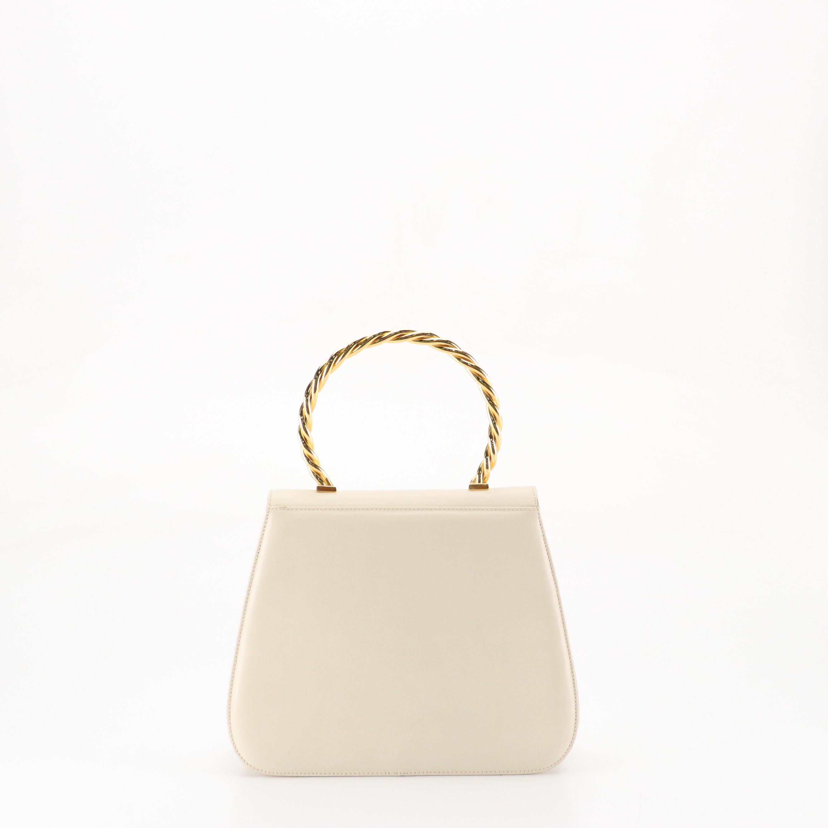 Salvatore Ferragamo Vintage Top Handle Flap Bag in Bone Calfskin Leather