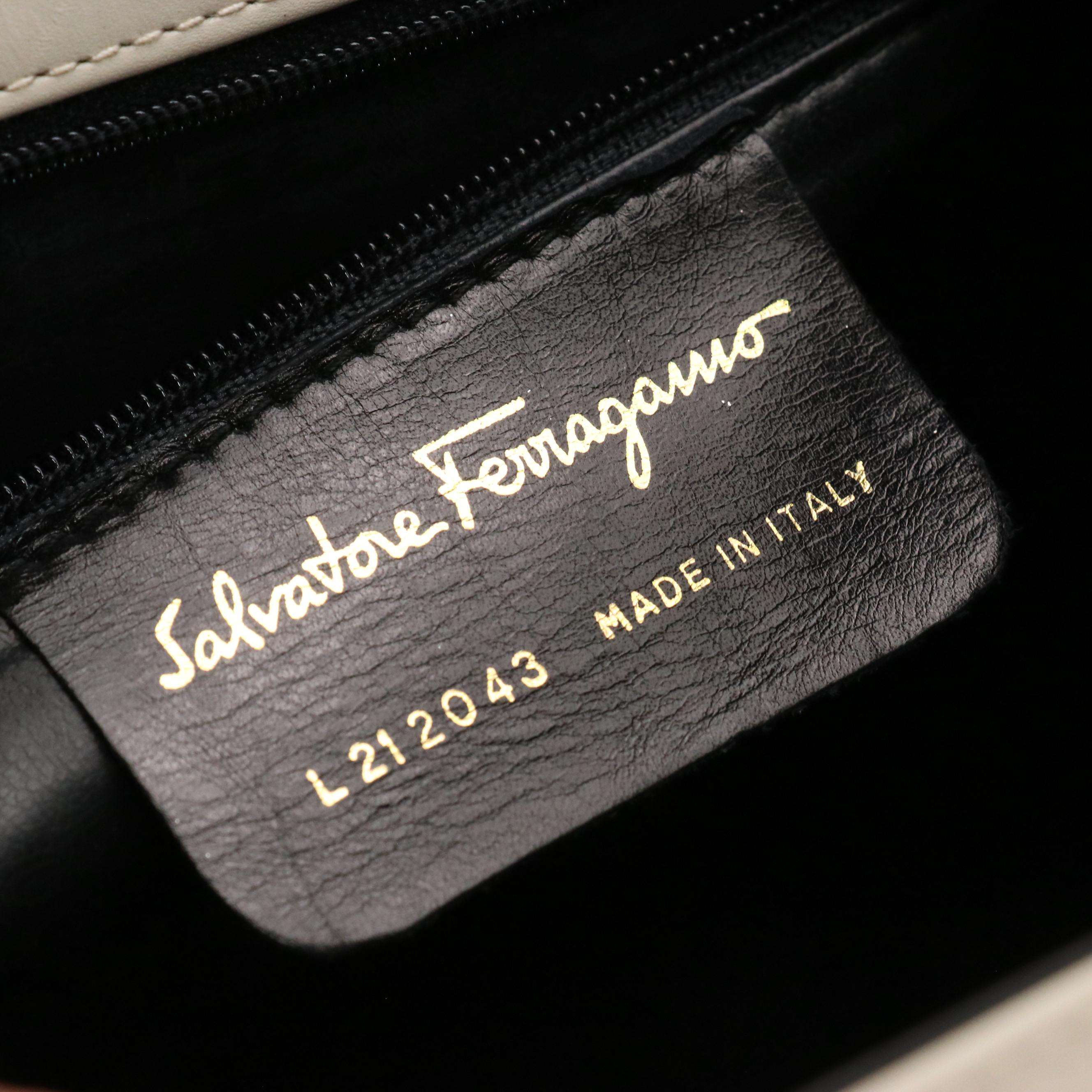 Salvatore Ferragamo Vintage Top Handle Flap Bag in Bone Calfskin Leather