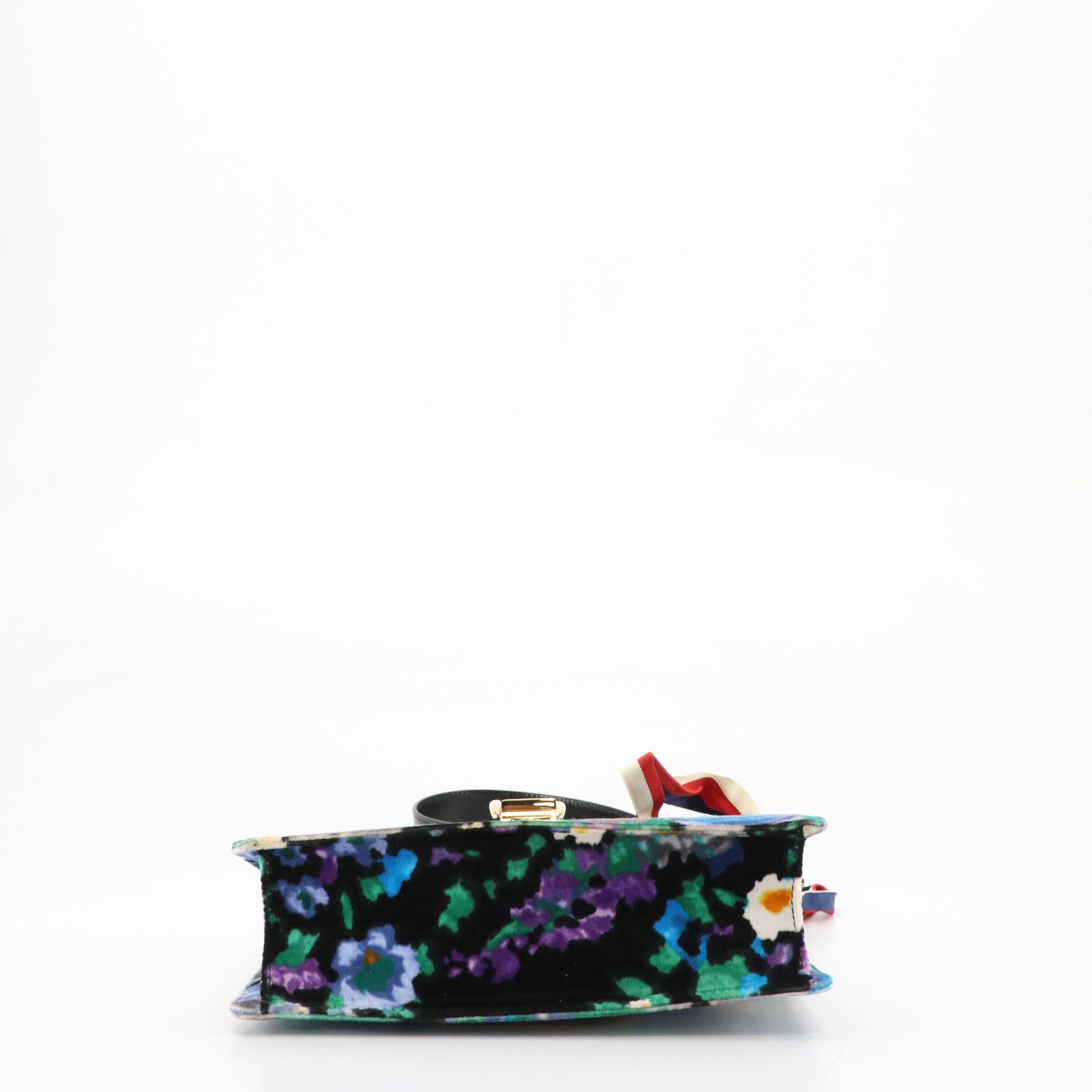 Gucci Sylvie Two-Way Bag in Floral Printed Velvet and Calfskin Leather Trim