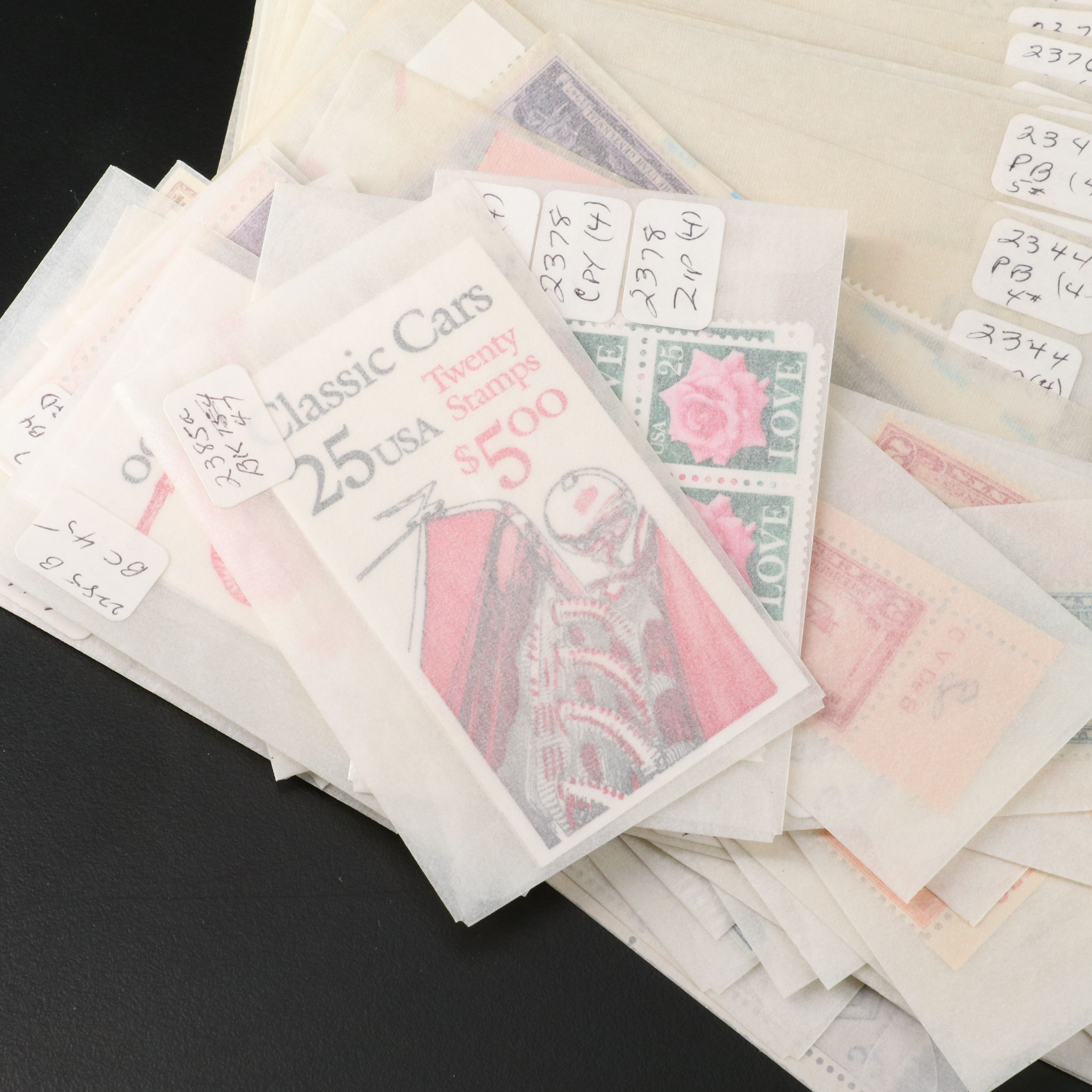 Large Group of U.S. Postage Stamp Blocks, Plate Blocks, Singles and Pairs