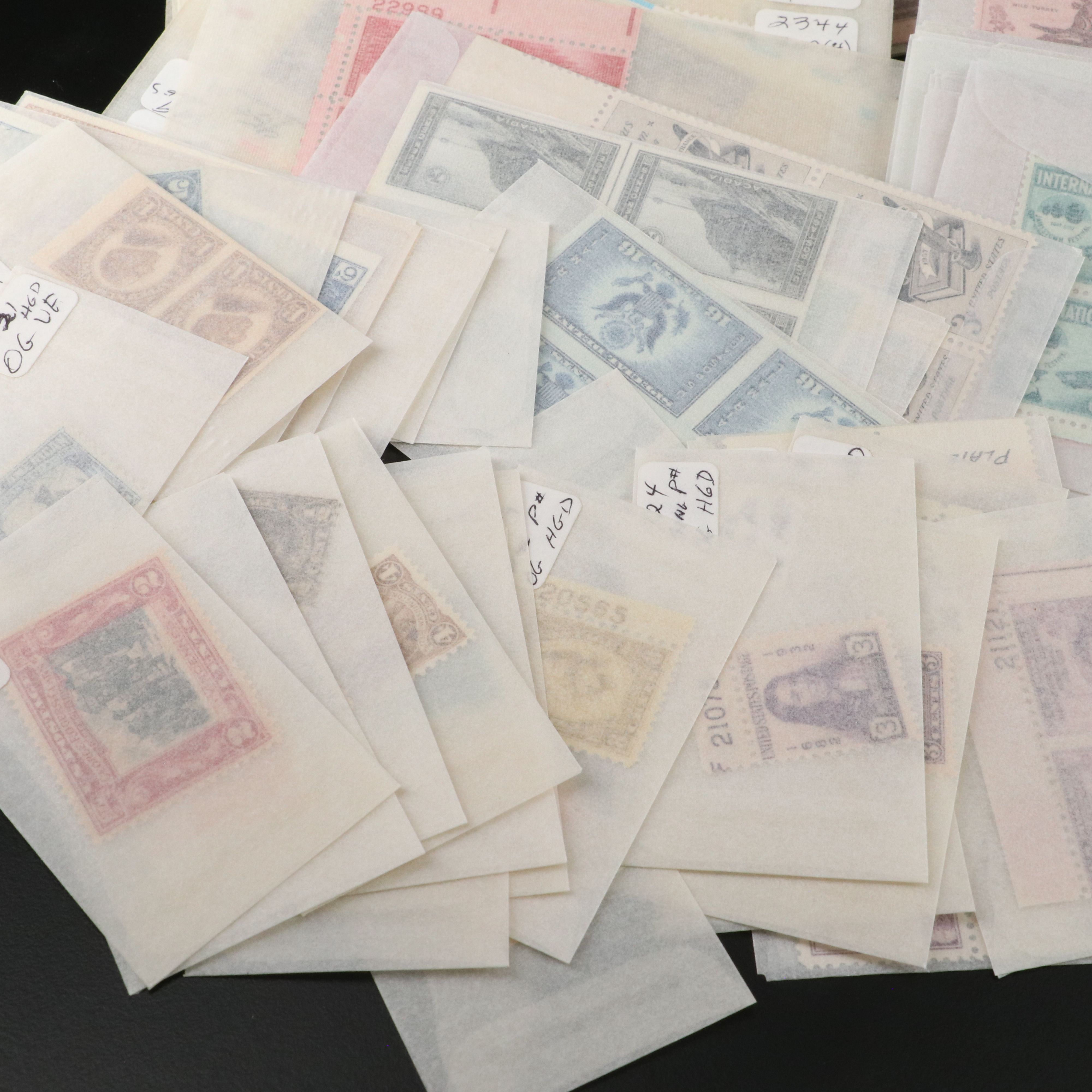 Large Group of U.S. Postage Stamp Blocks, Plate Blocks, Singles and Pairs