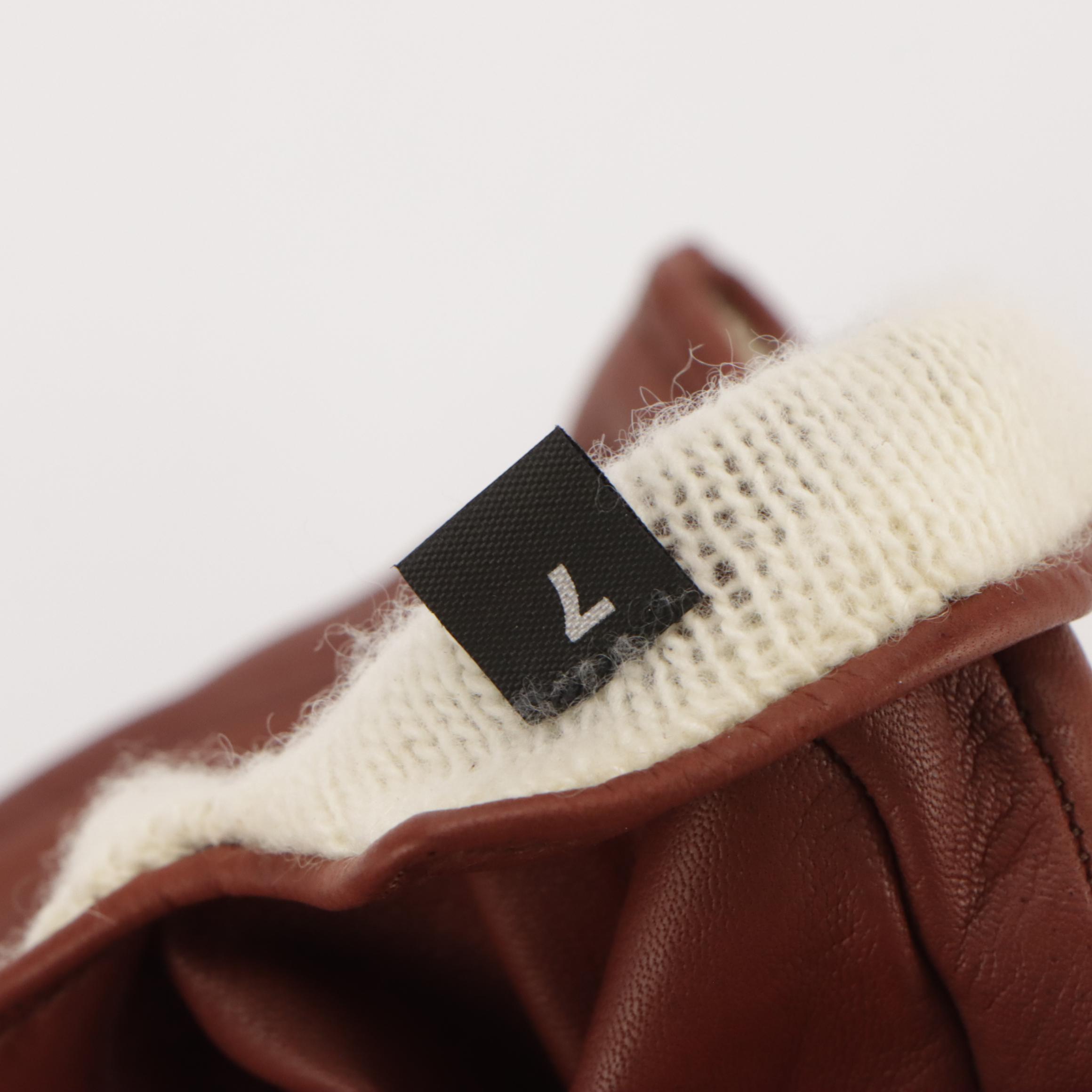 Gucci Cashmere Lined Brown Leather Sport Glove with GG Embroidery