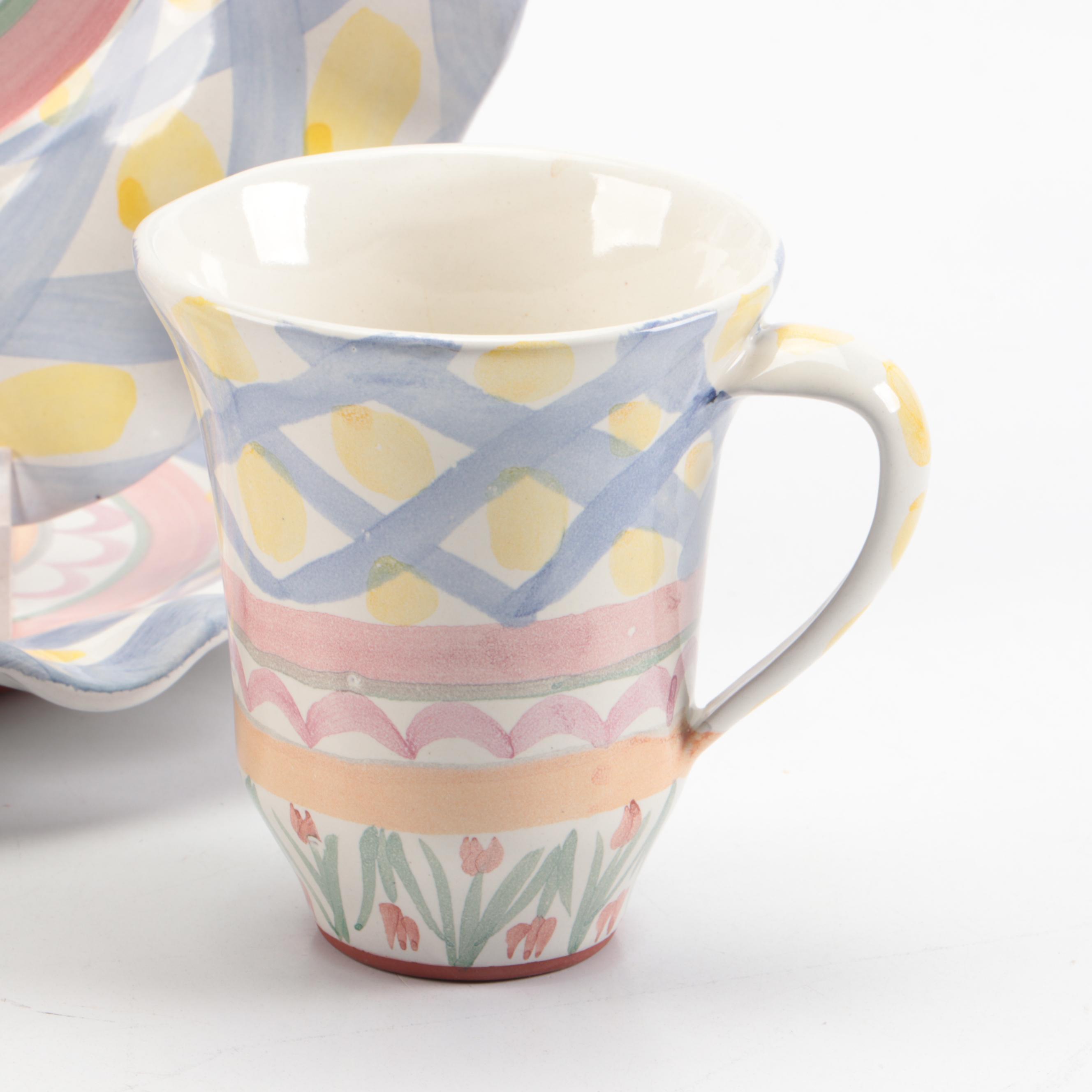 MacKenzie-Childs "Aalsmeer" Ceramic Dinner Plates, Mug, and Tumbler