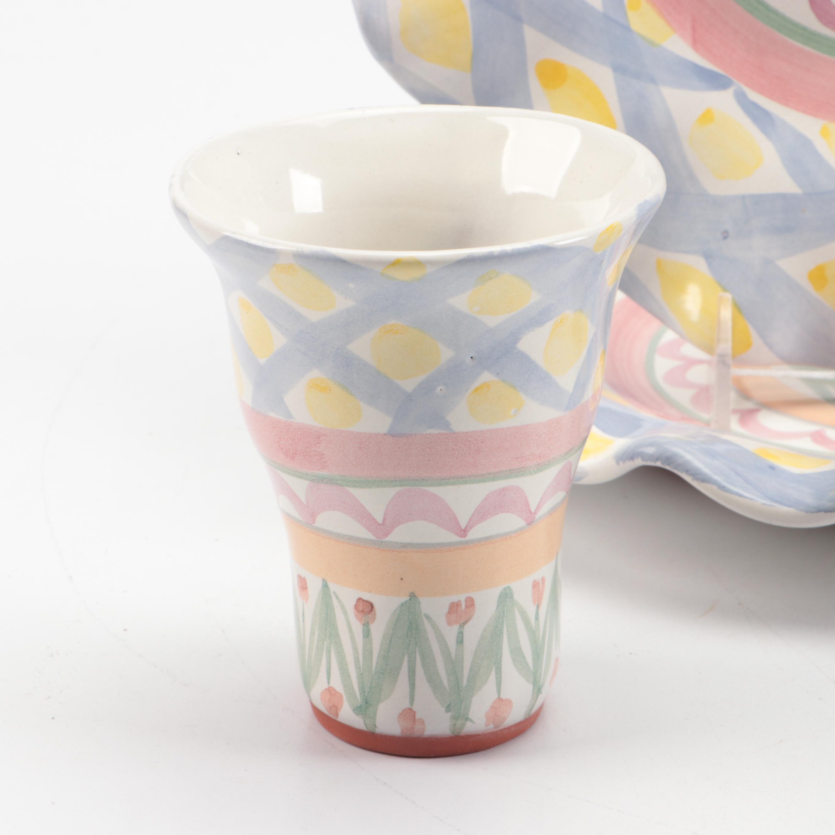 MacKenzie-Childs "Aalsmeer" Ceramic Dinner Plates, Mug, and Tumbler