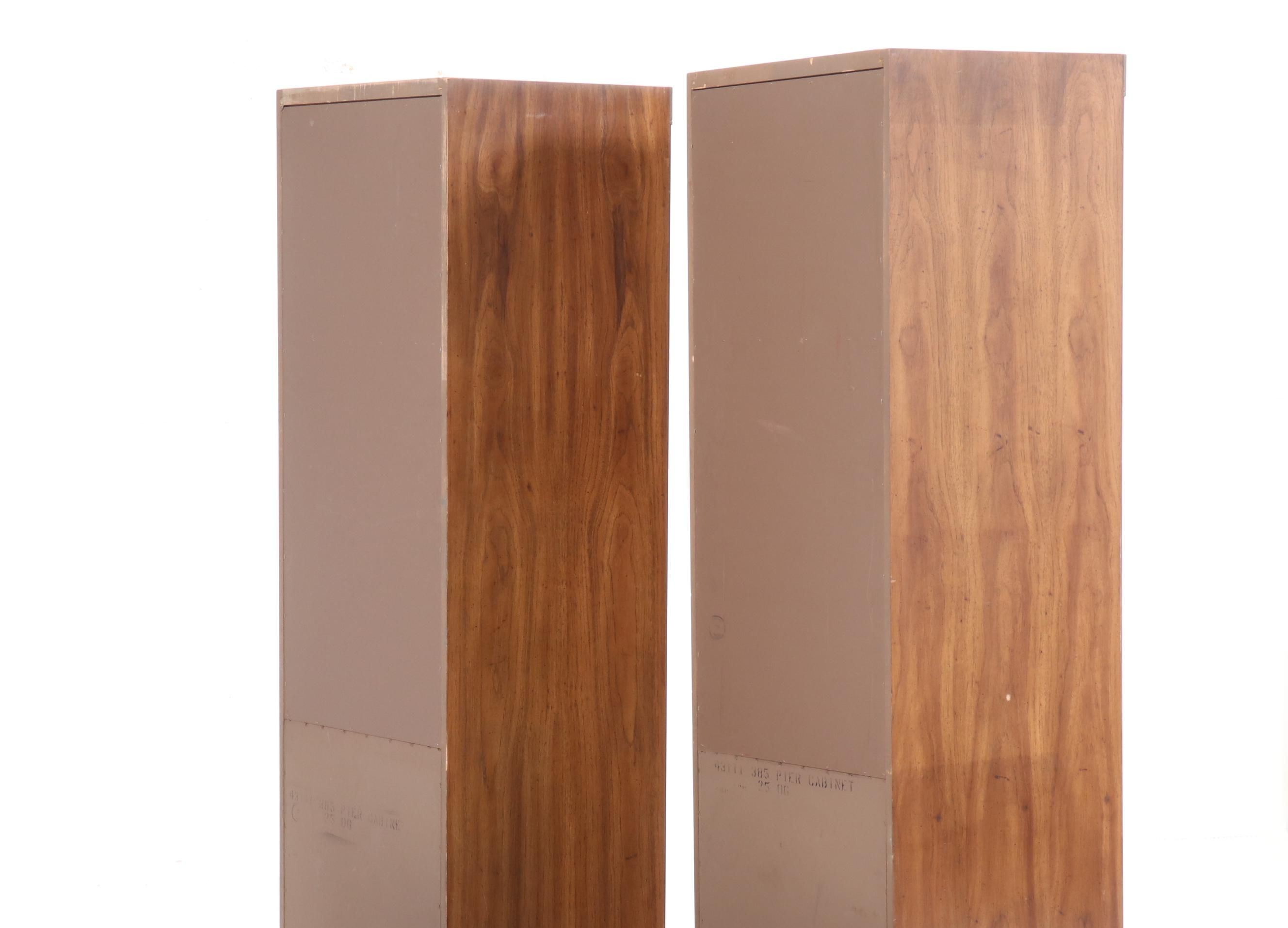 Pair of Huntley Campaign Style Pecan Veneer Cabinets