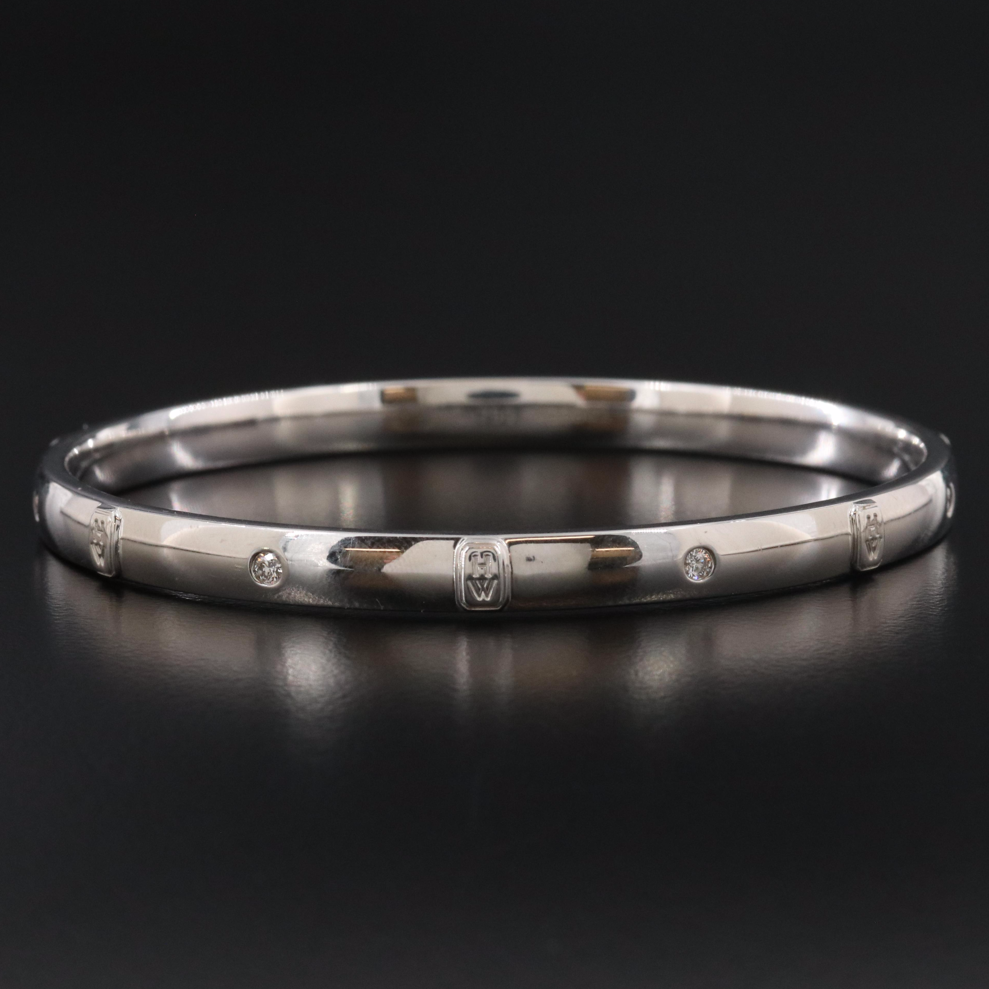 Harry Winston HW Logo 18K 0.28 CTW Bangle Bracelet