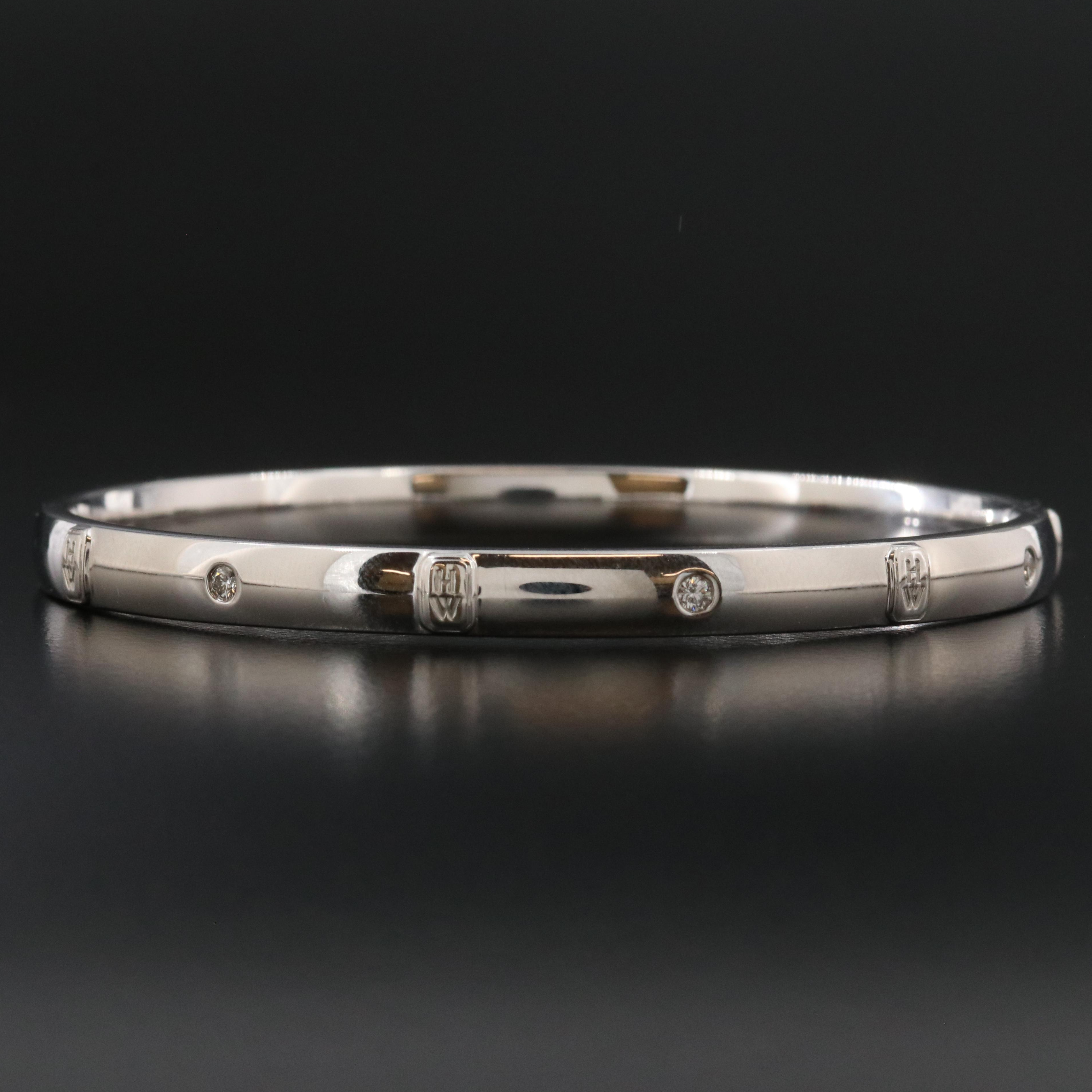 Harry Winston HW Logo 18K 0.28 CTW Bangle Bracelet