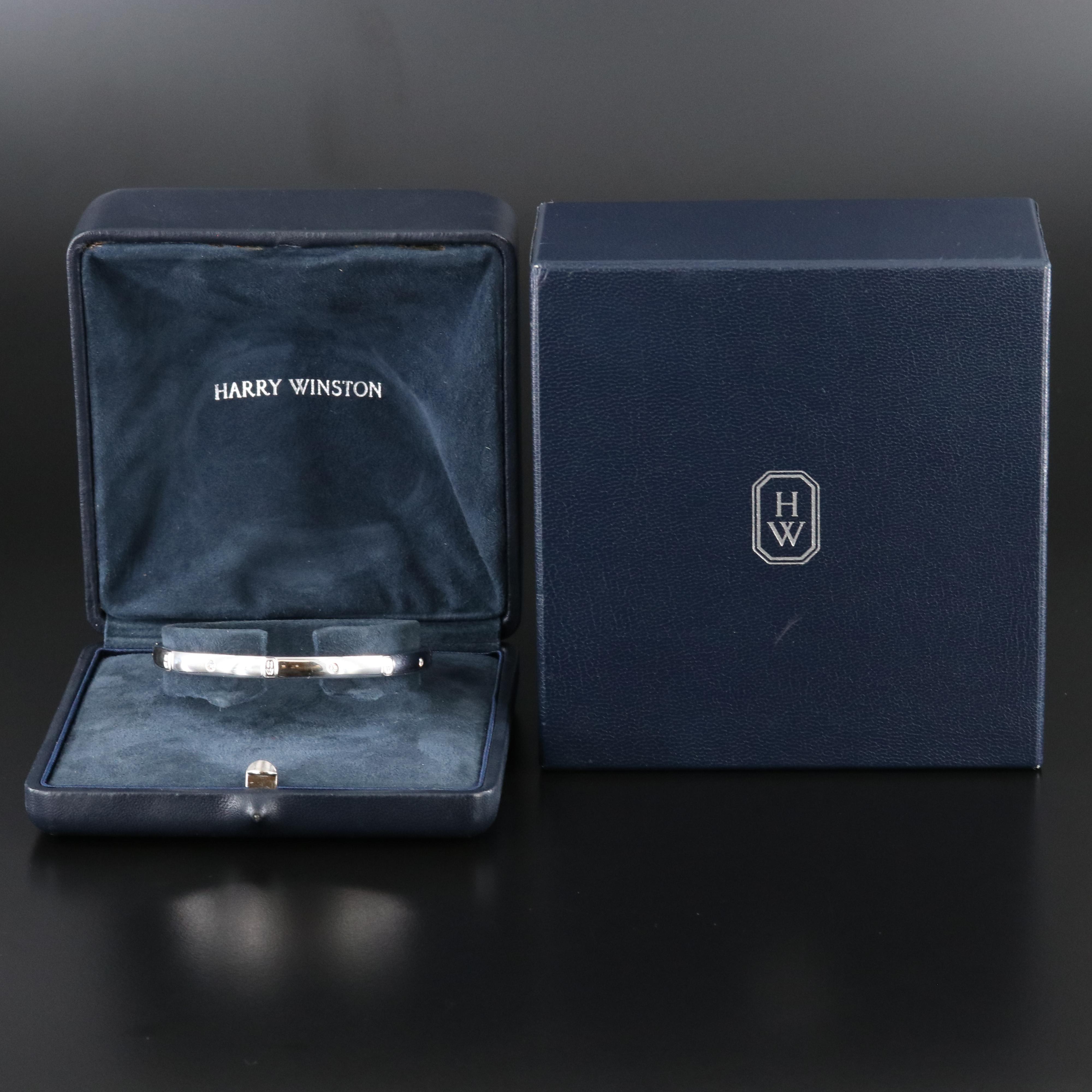 Harry Winston HW Logo 18K 0.28 CTW Bangle Bracelet