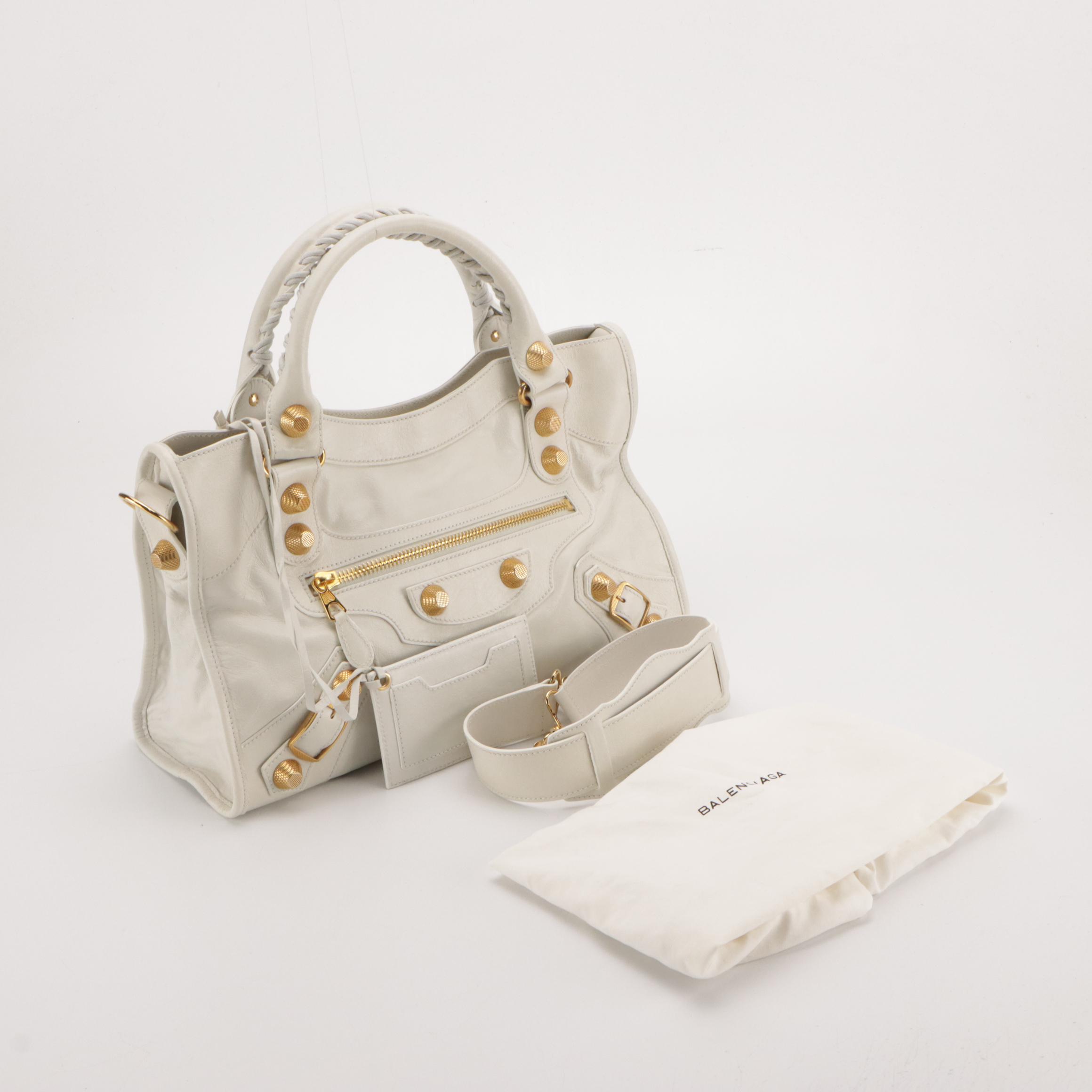 Balenciaga Medium Classic City Two Way Bag in White Crinkled Leather