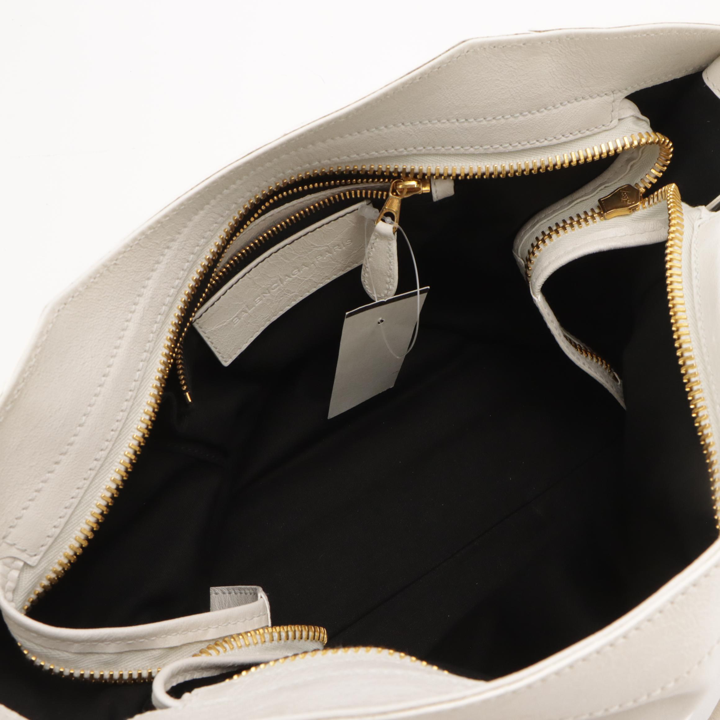 Balenciaga Medium Classic City Two Way Bag in White Crinkled Leather