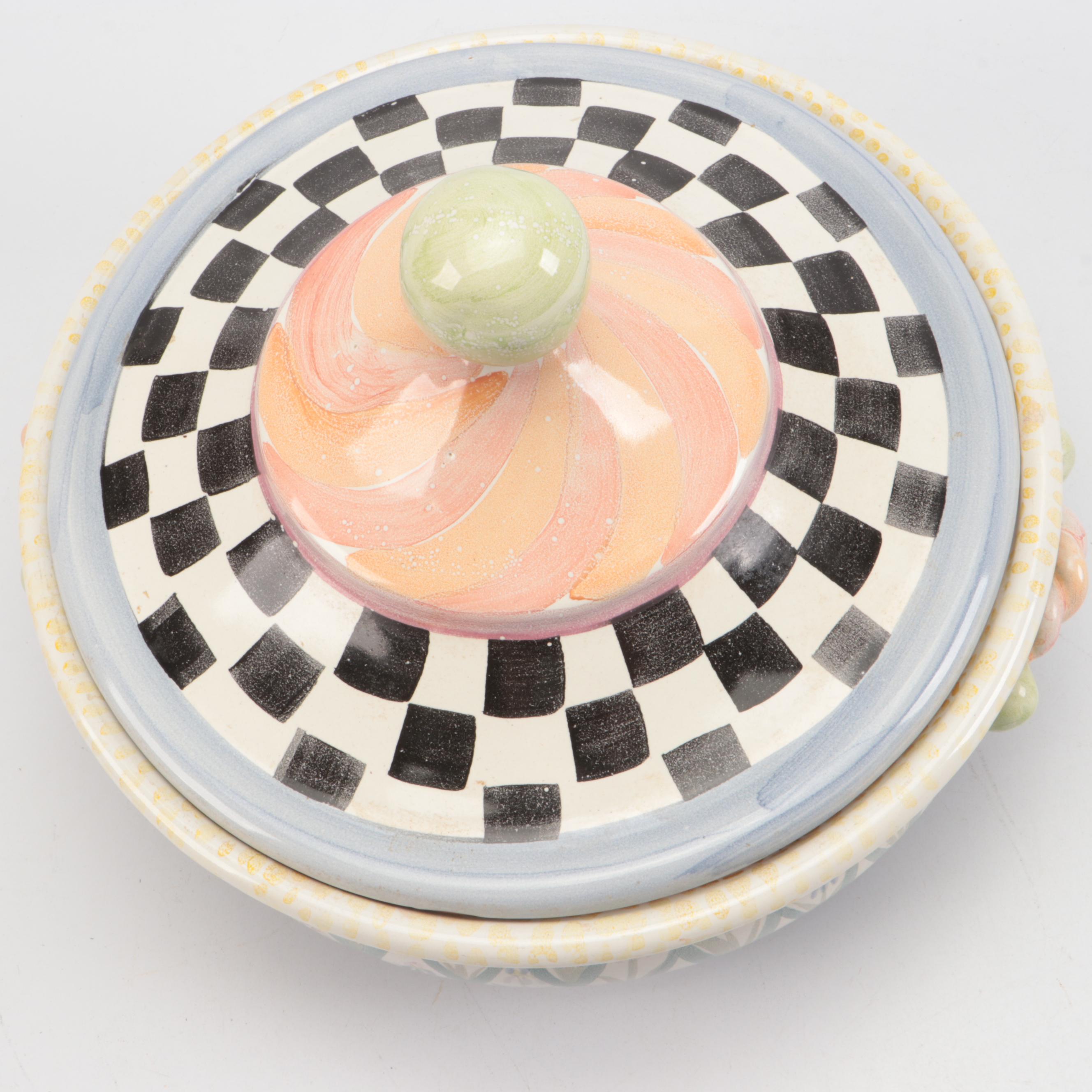 MacKenzie-Childs "Bearded Iris" Ceramic Covered Vegetable Bowl