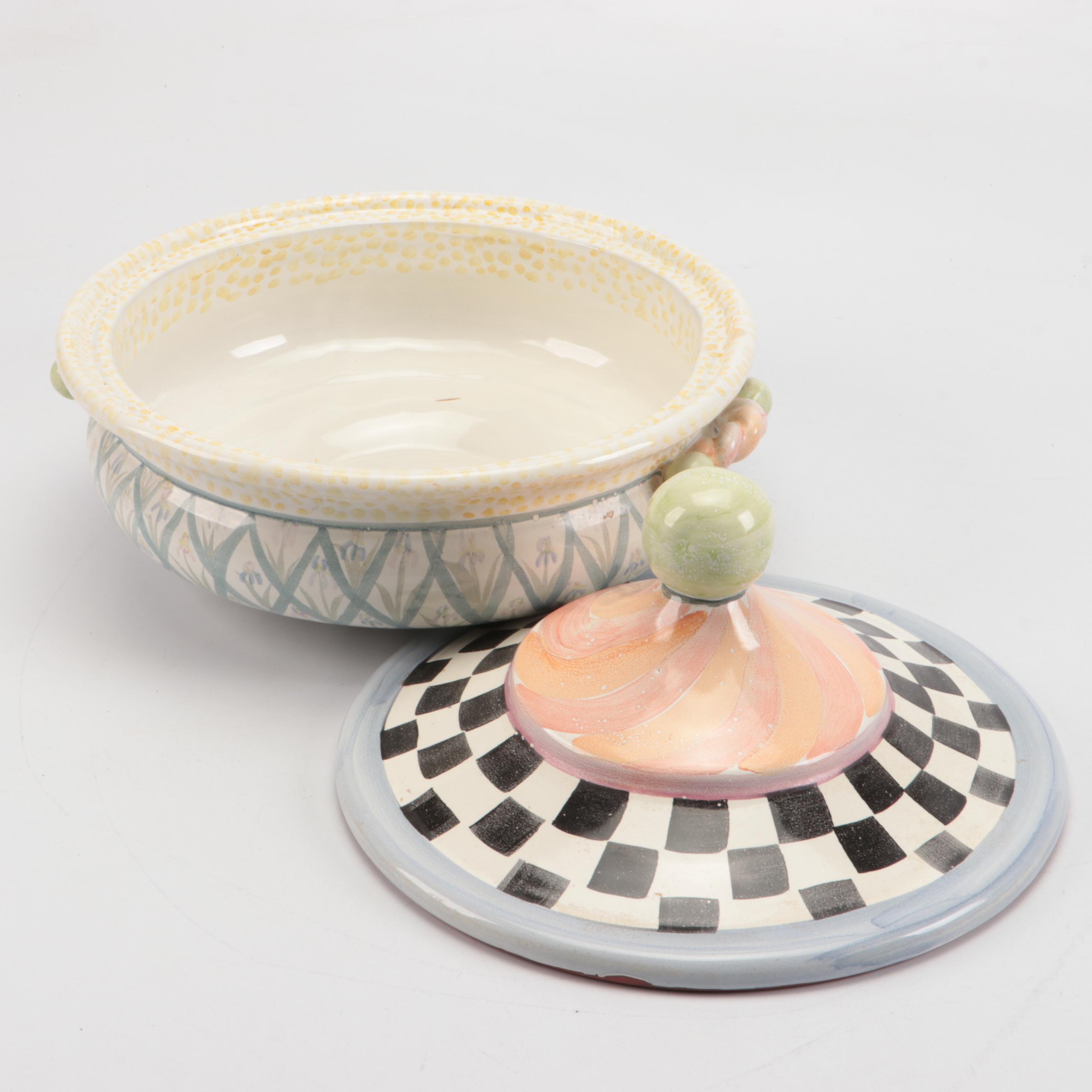 MacKenzie-Childs "Bearded Iris" Ceramic Covered Vegetable Bowl