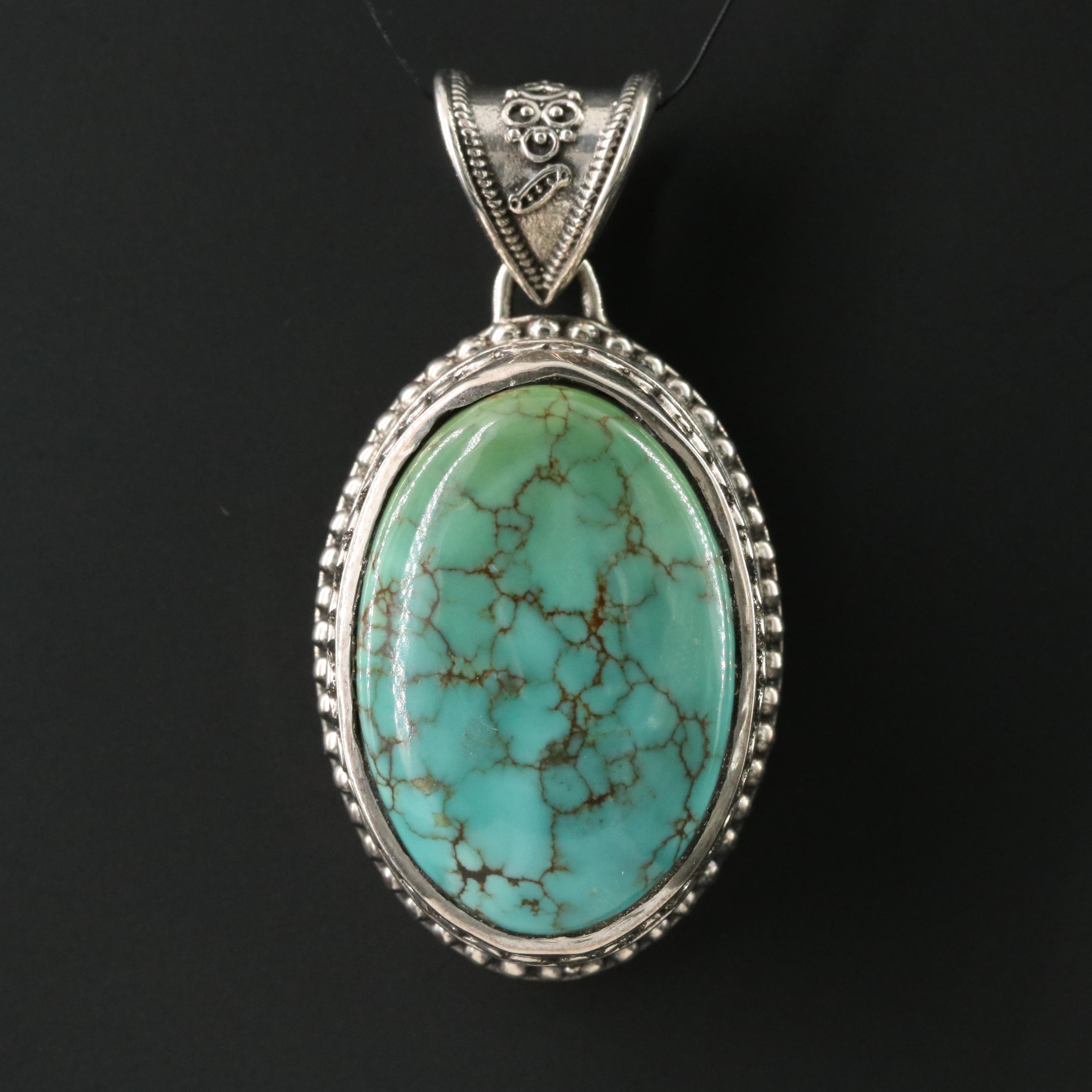 Sterling Turquoise Pendant with Granulated Detail