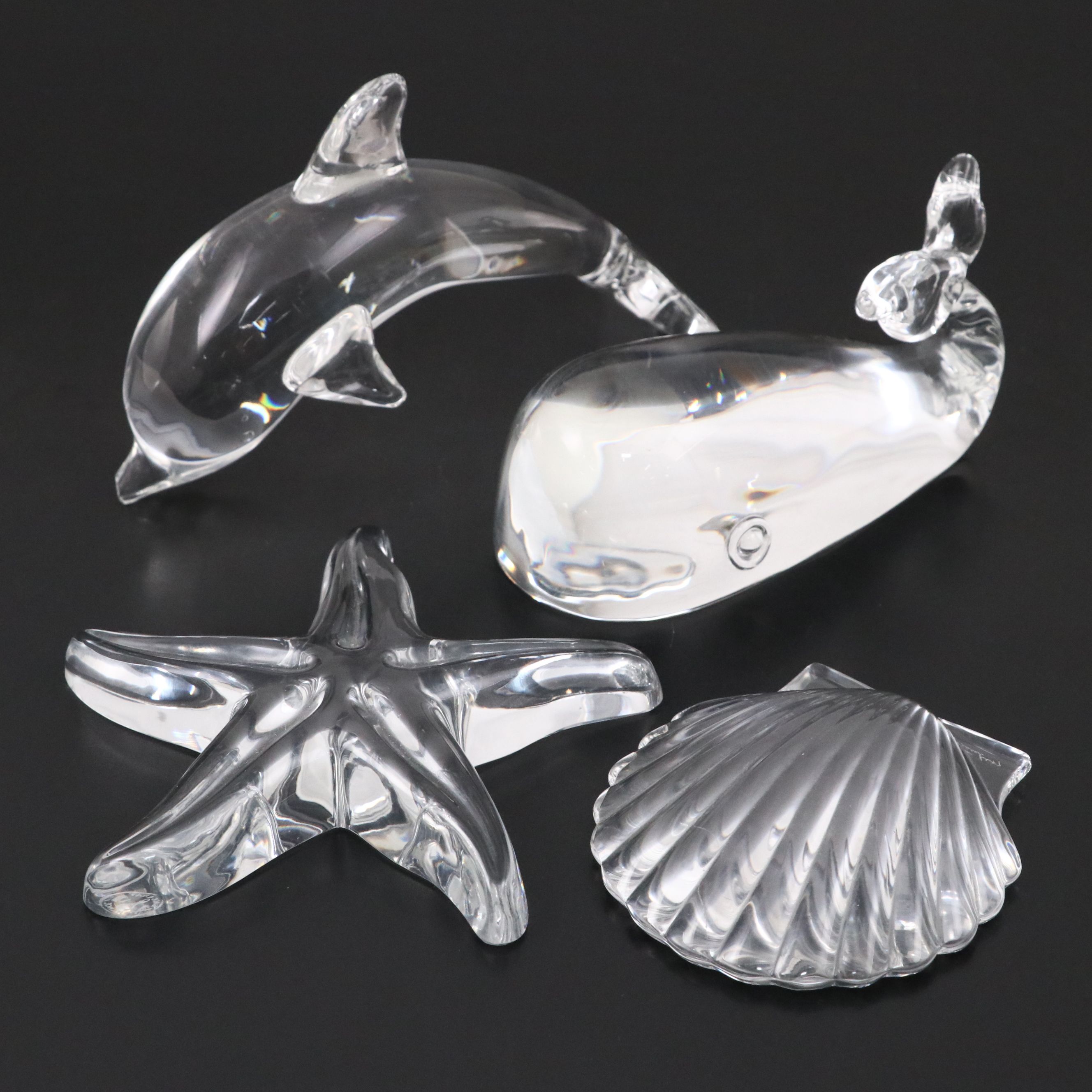 Steuben Crystal Starfish Paperweight with Steuben Art Glass Figurines