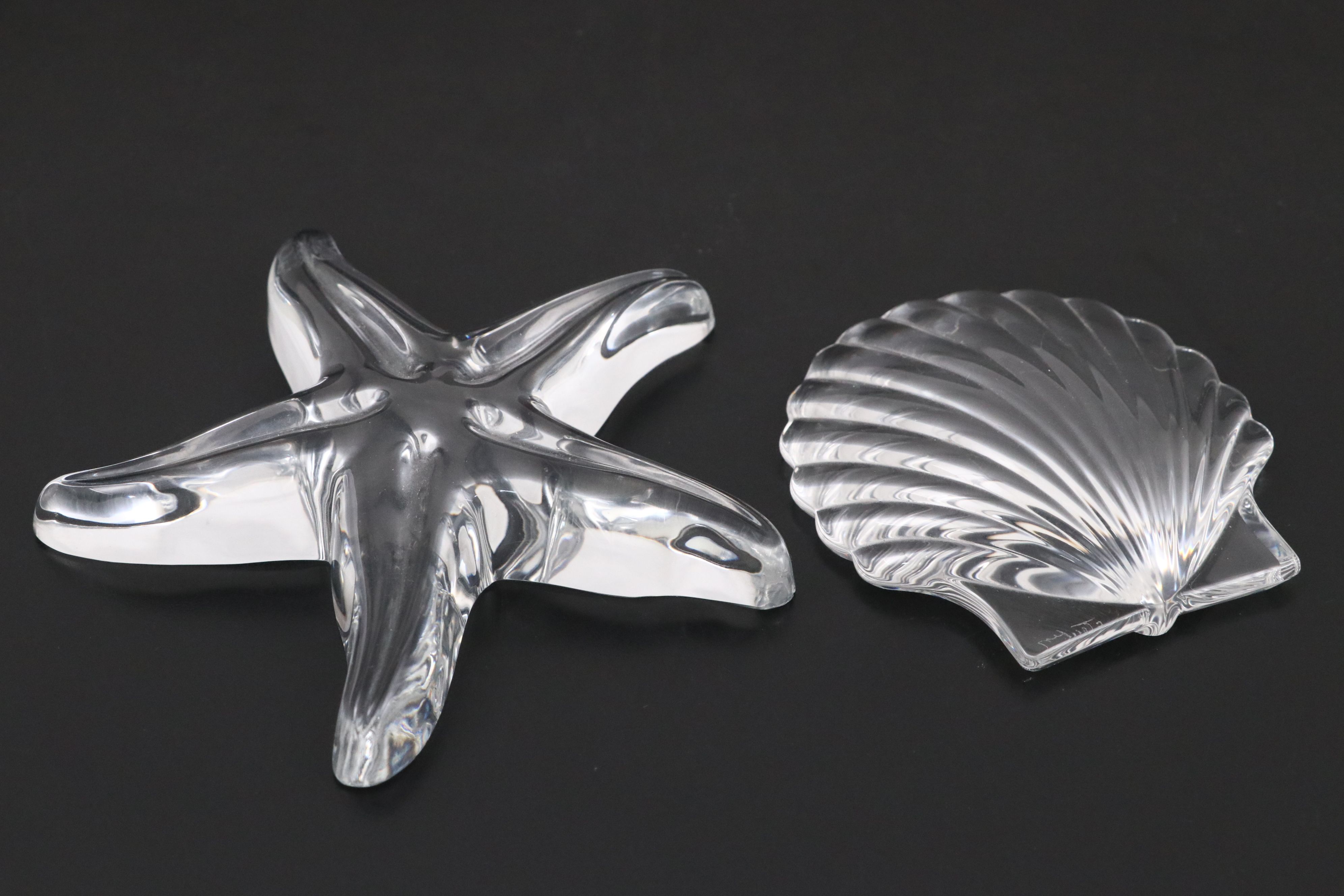 Steuben Crystal Starfish Paperweight with Steuben Art Glass Figurines