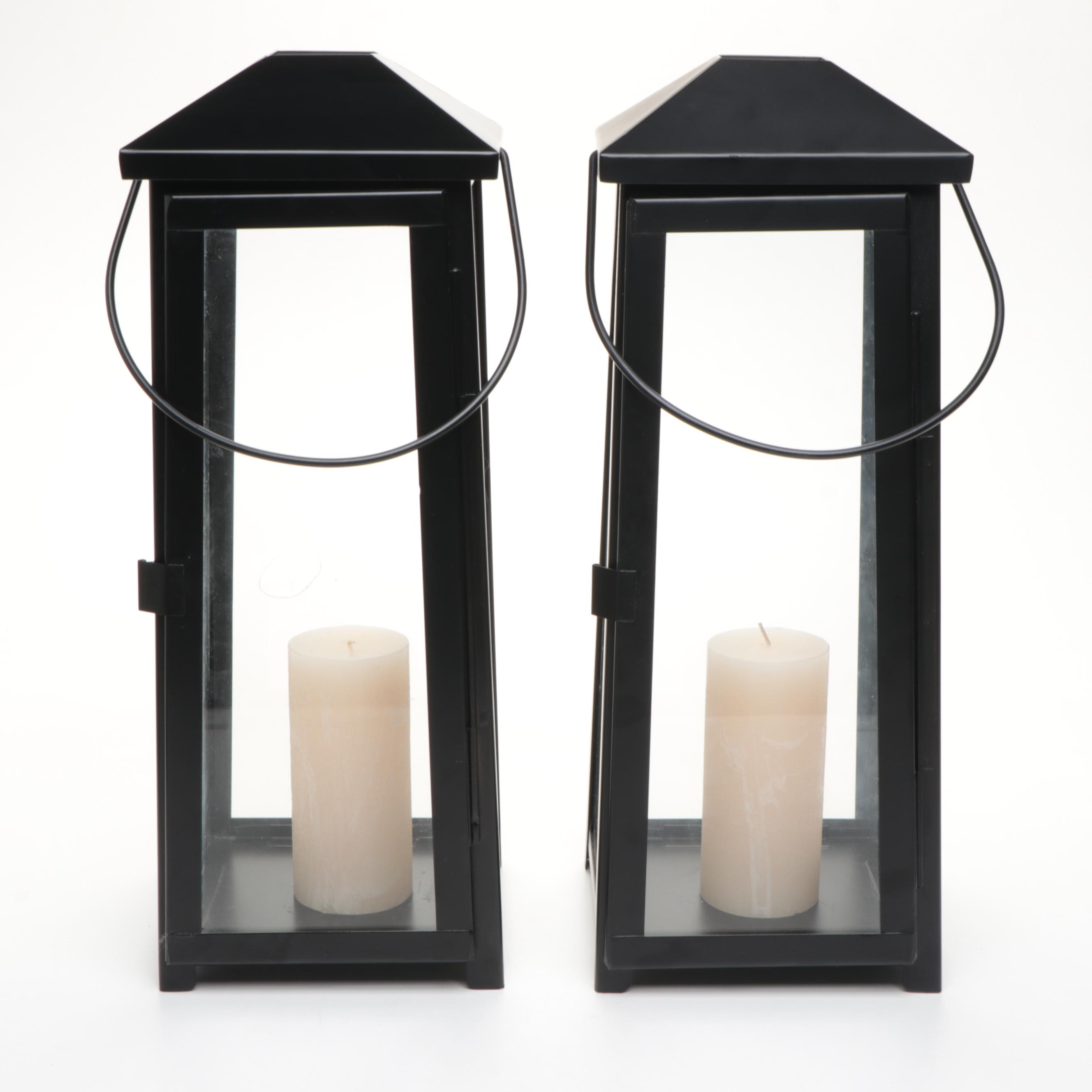 Crate & Barrel Black Matte Metal Lanterns with Other Metal Candle Holders