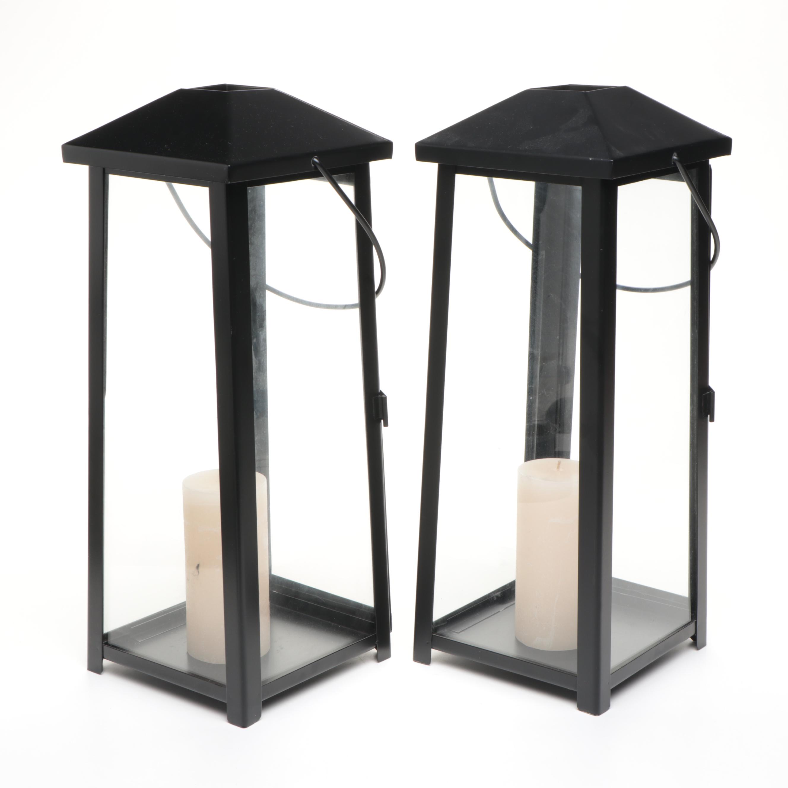 Crate & Barrel Black Matte Metal Lanterns with Other Metal Candle Holders