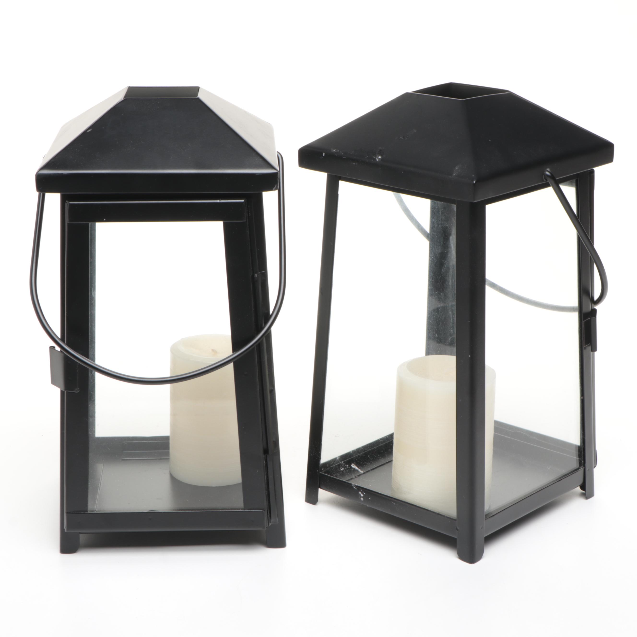 Crate & Barrel Black Matte Metal Lanterns with Other Metal Candle Holders