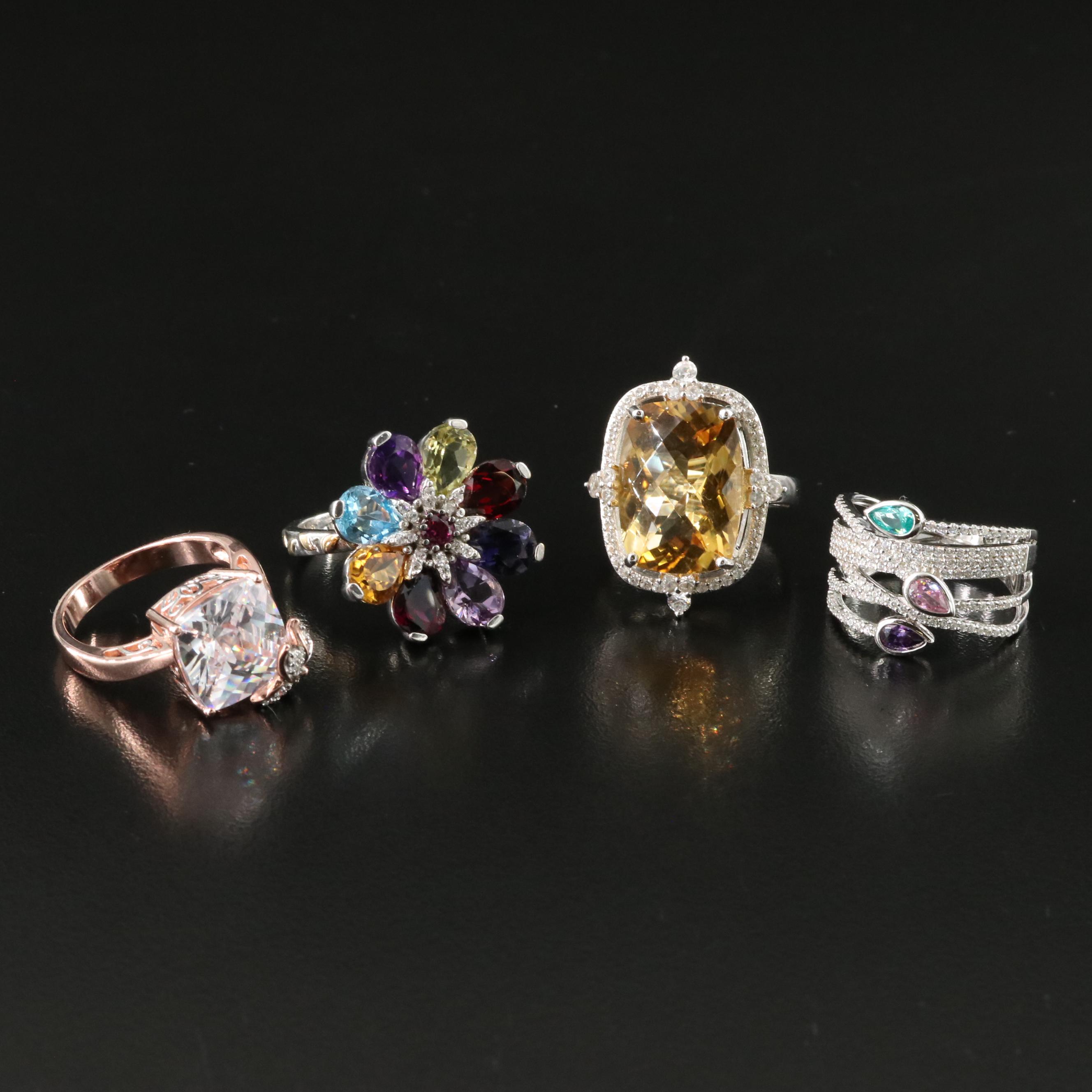 Sterling Gemstone Ring Collection Including Spinner