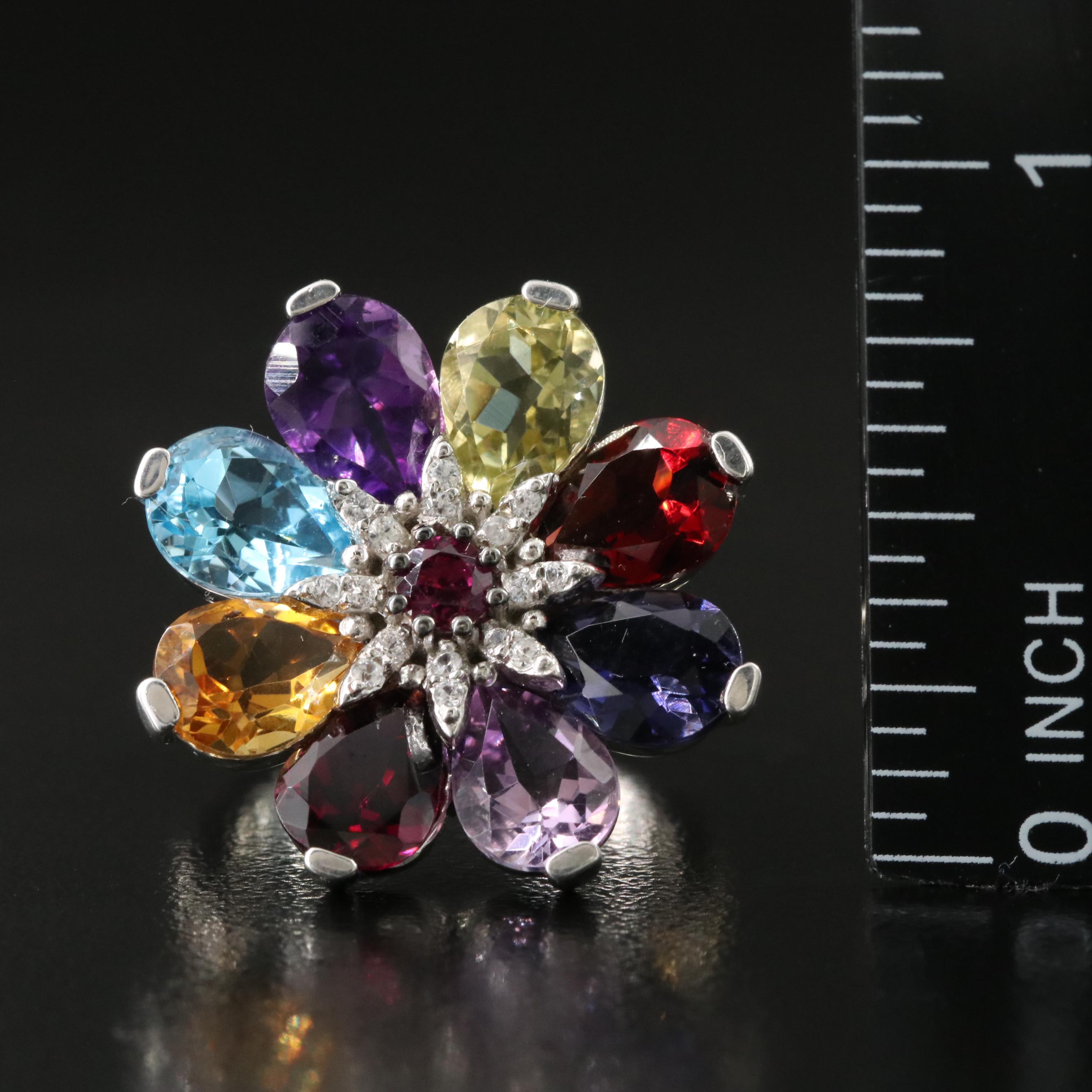 Sterling Gemstone Ring Collection Including Spinner