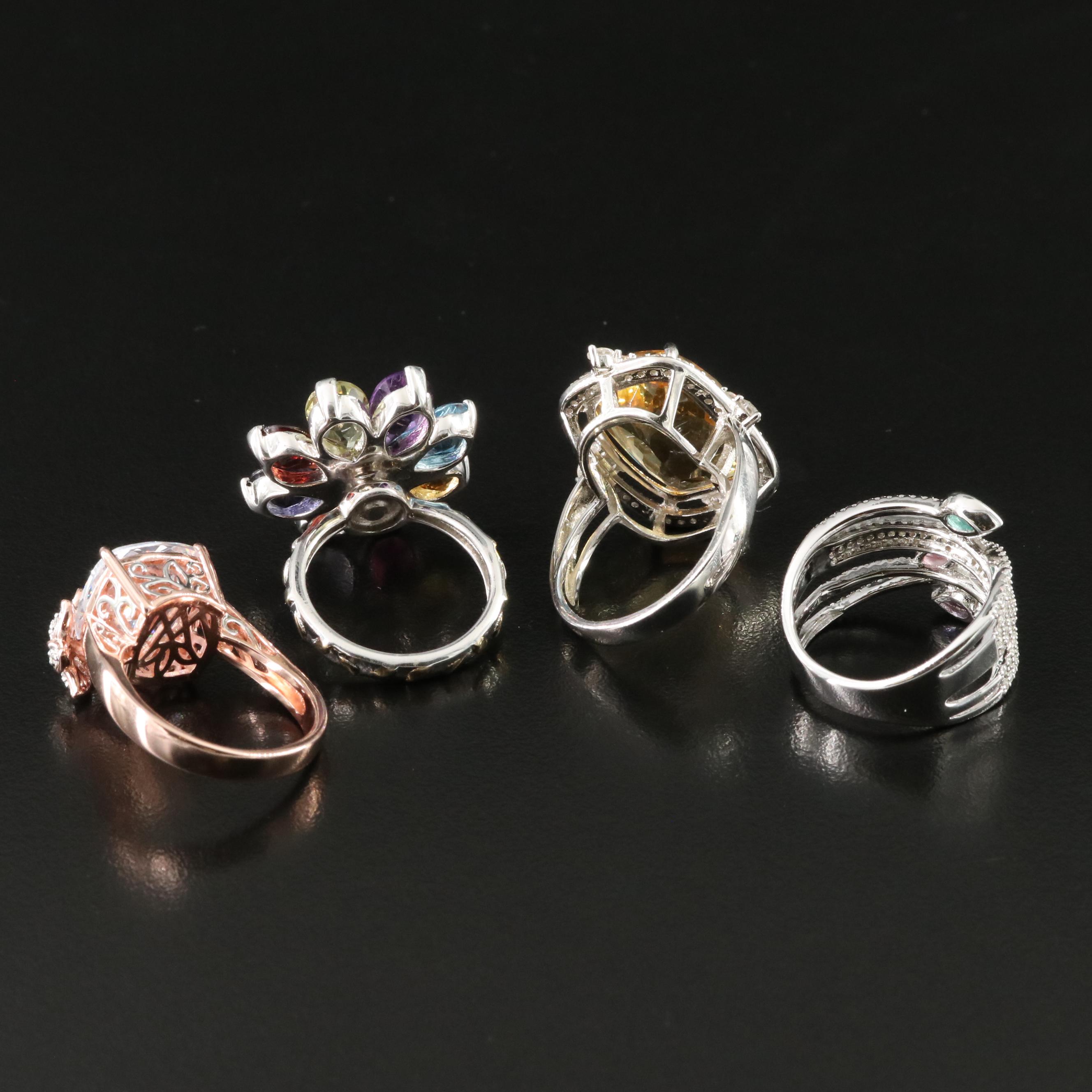 Sterling Gemstone Ring Collection Including Spinner