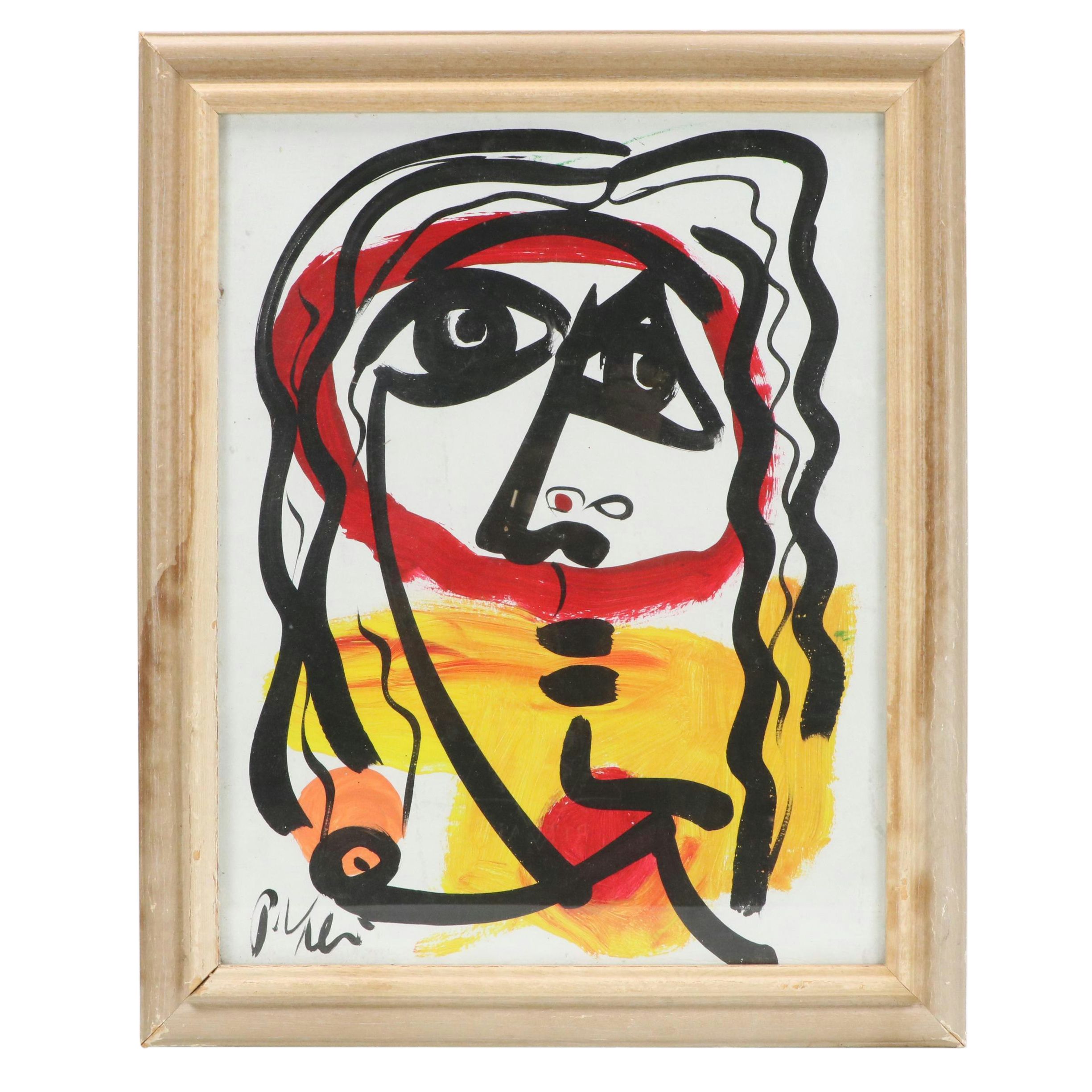 Peter Keil Abstract Portrait Acrylic Painting, Late 20th Century