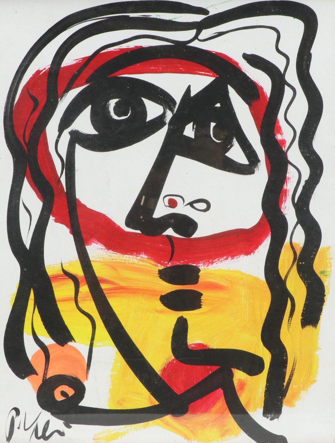 Peter Keil Abstract Portrait Acrylic Painting, Late 20th Century