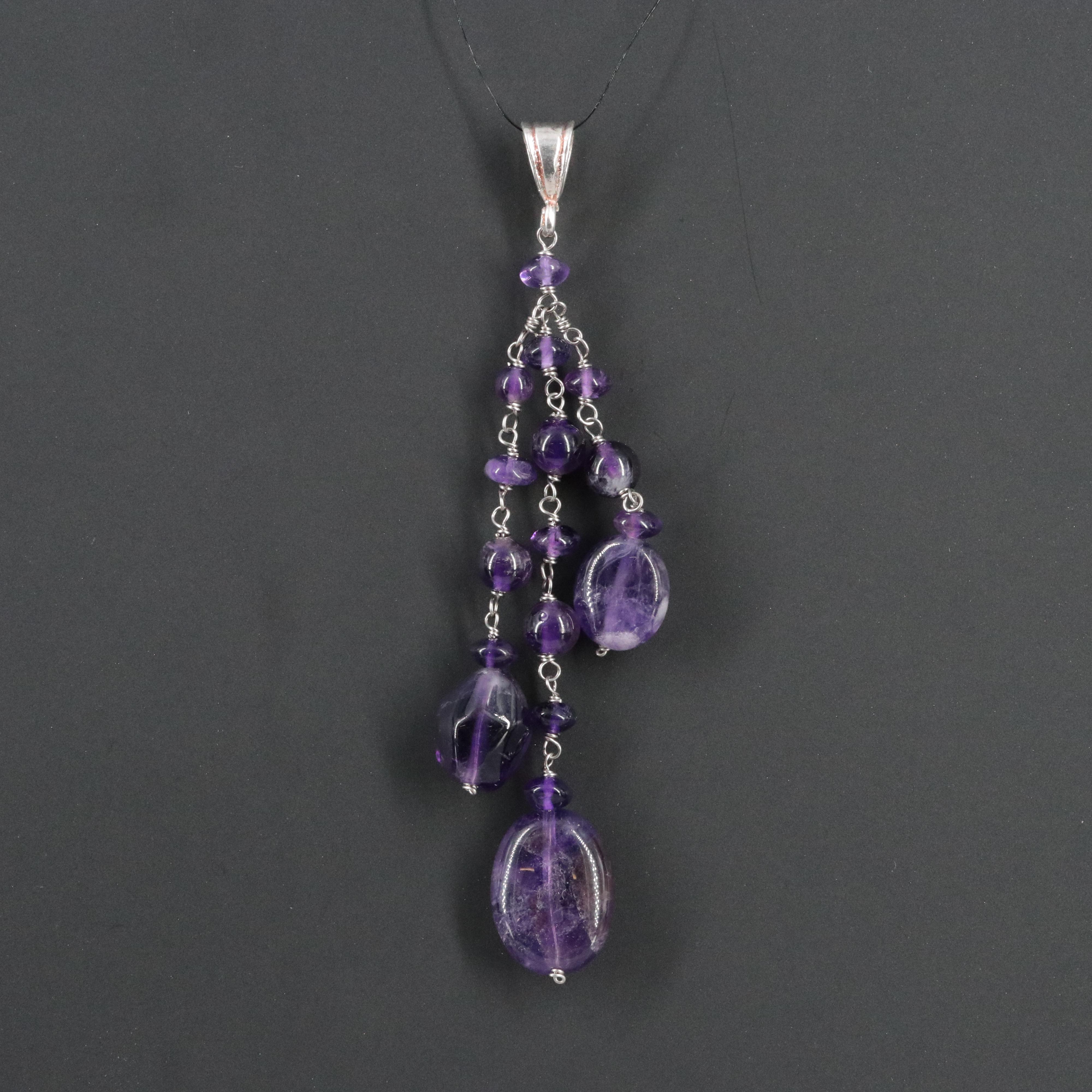 Sterling Amethyst Beaded Pendant