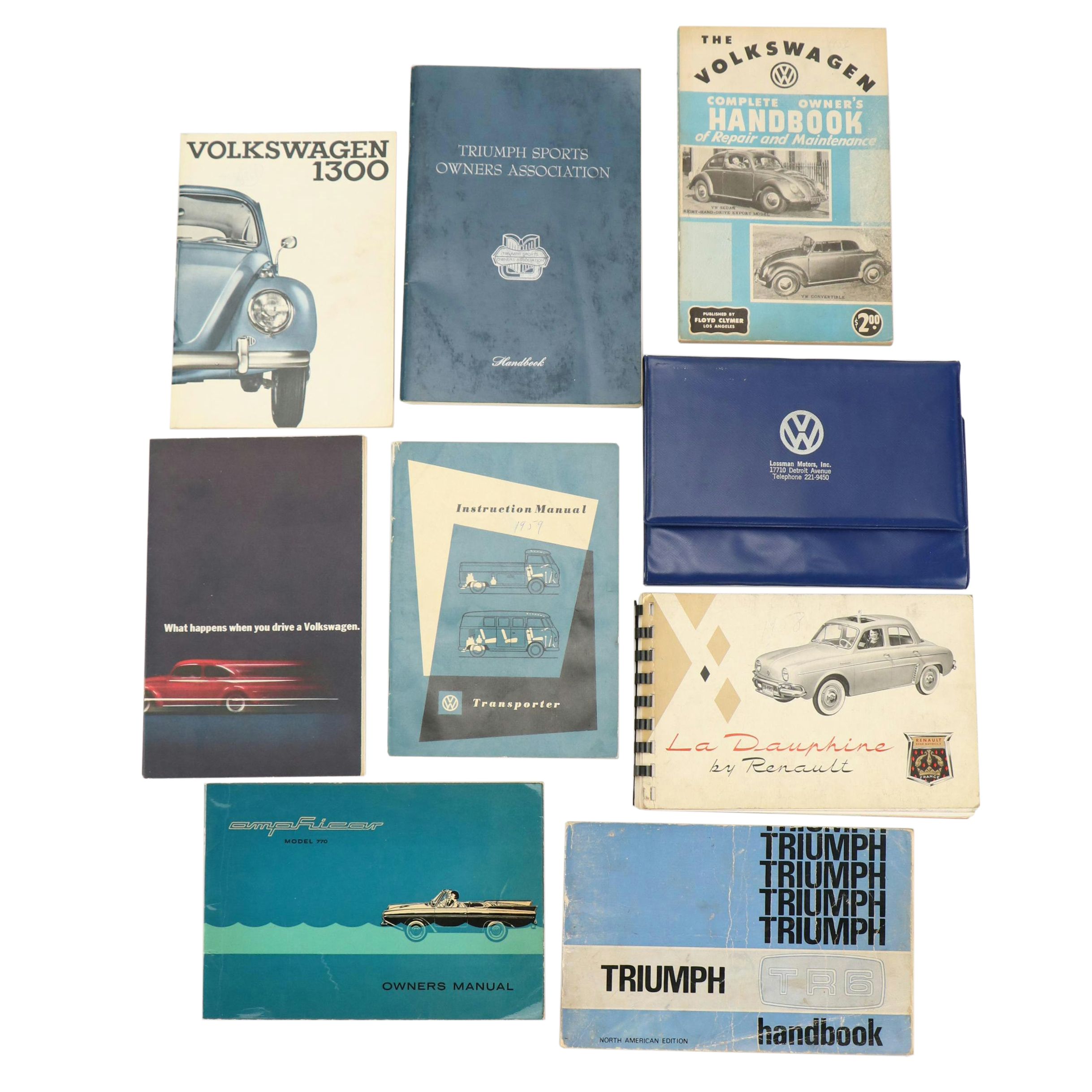Volkswagen, Triumph, Amphicar and Renault Car Manuals, Mid-20th Century