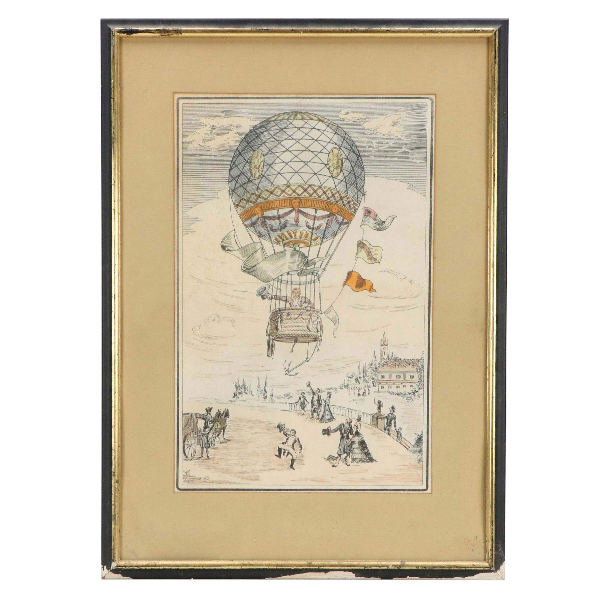 Hand-Colored Collotype After Biliverti Franco Rainaldi of Hot Air Balloon
