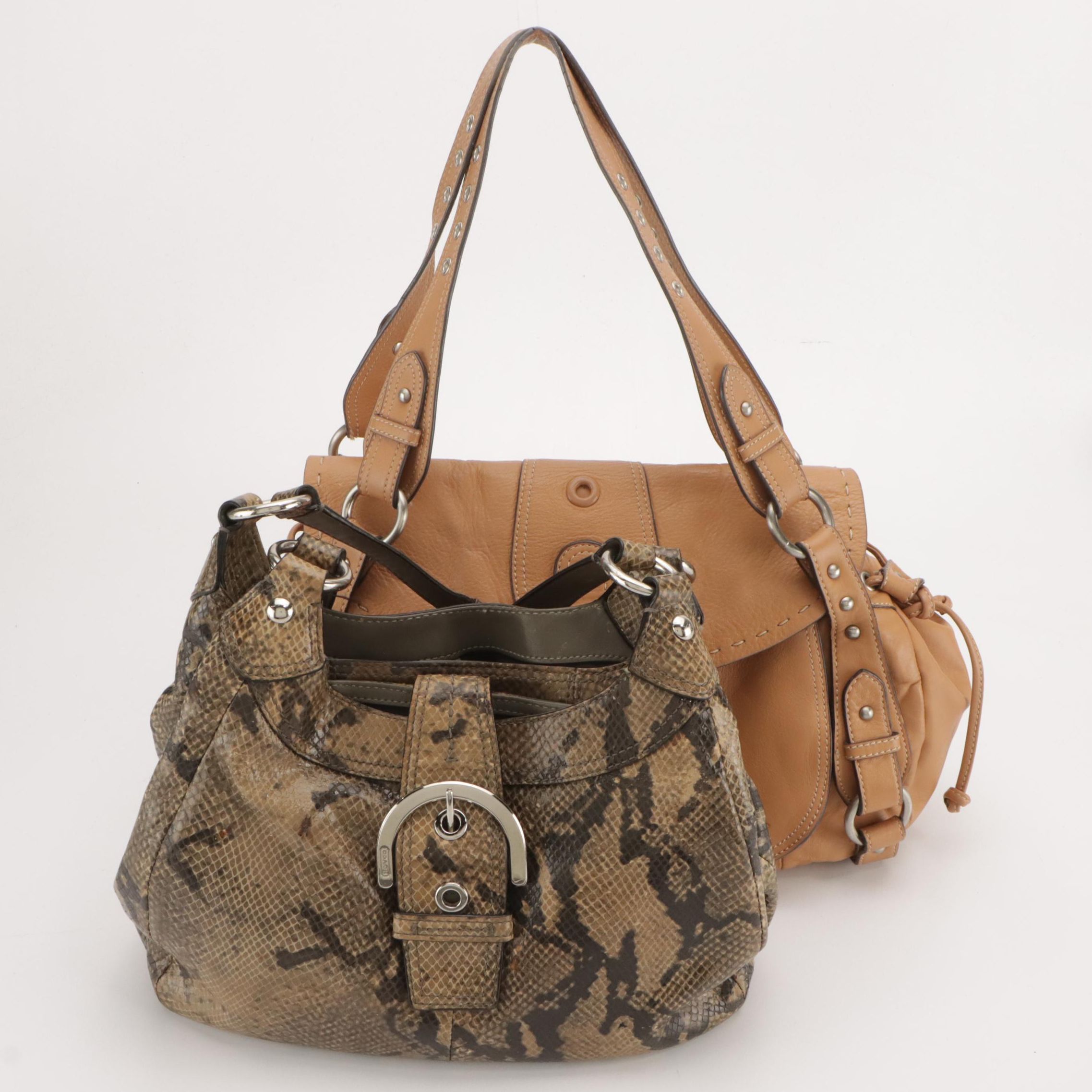 Coach "Soho Lynn" Python Leather Hobo Bag and Hype Tan Leather Buckle-Flap Bag
