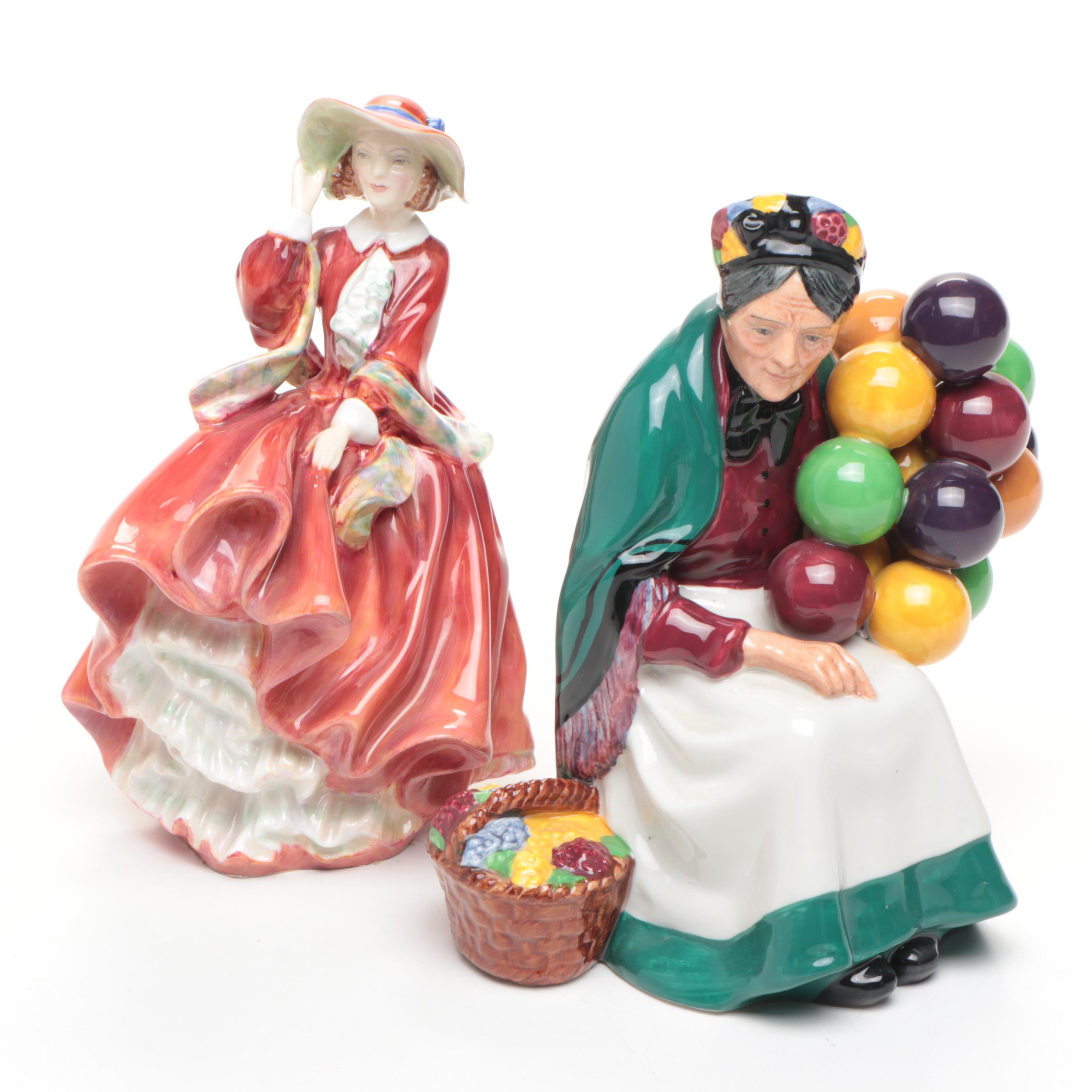 Royal Doulton "Top o' the Hill" and "Old Balloon' Seller" Figurines