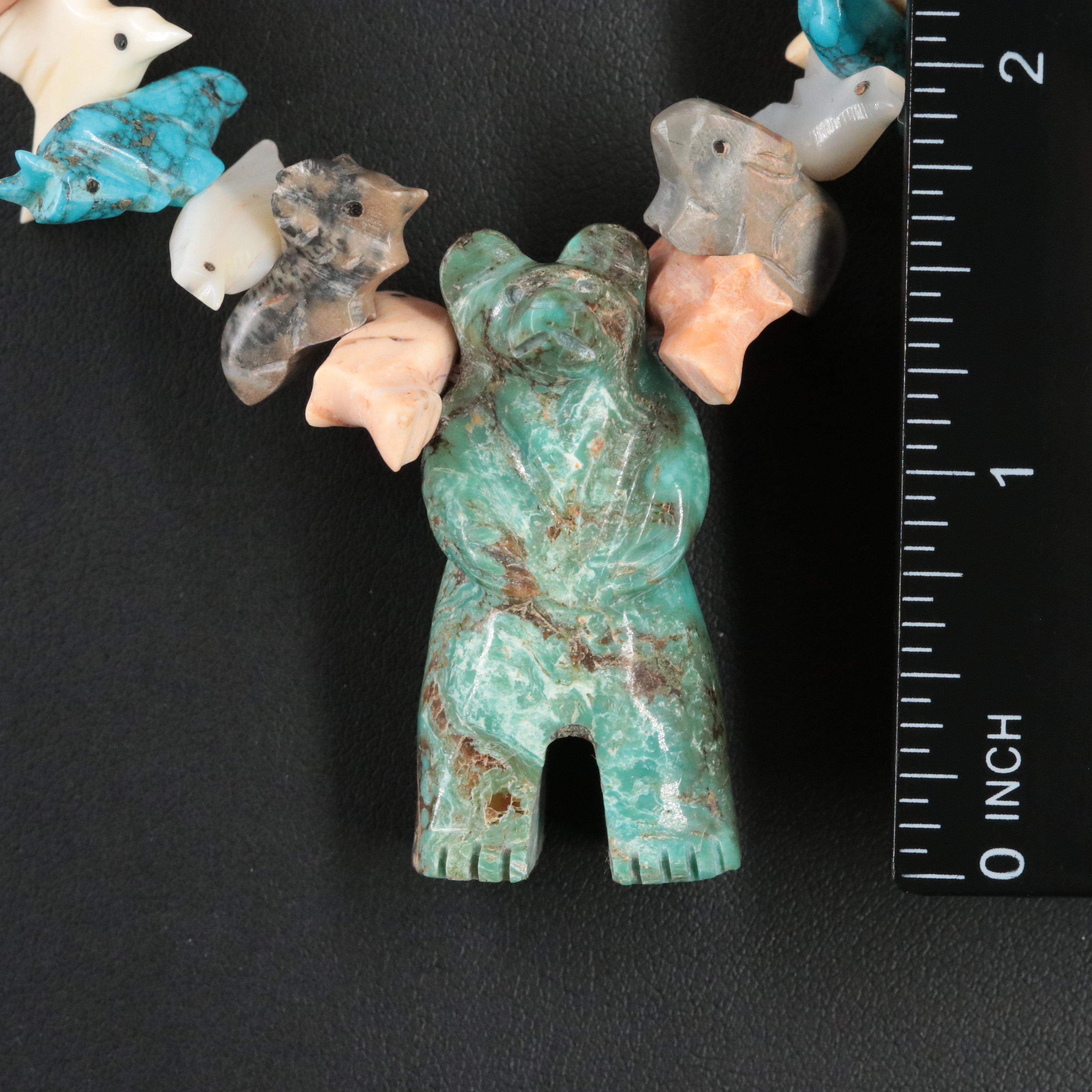 Fetish Necklace Featuring Turquoise, Mother-of-Pearl and Picasso Stone