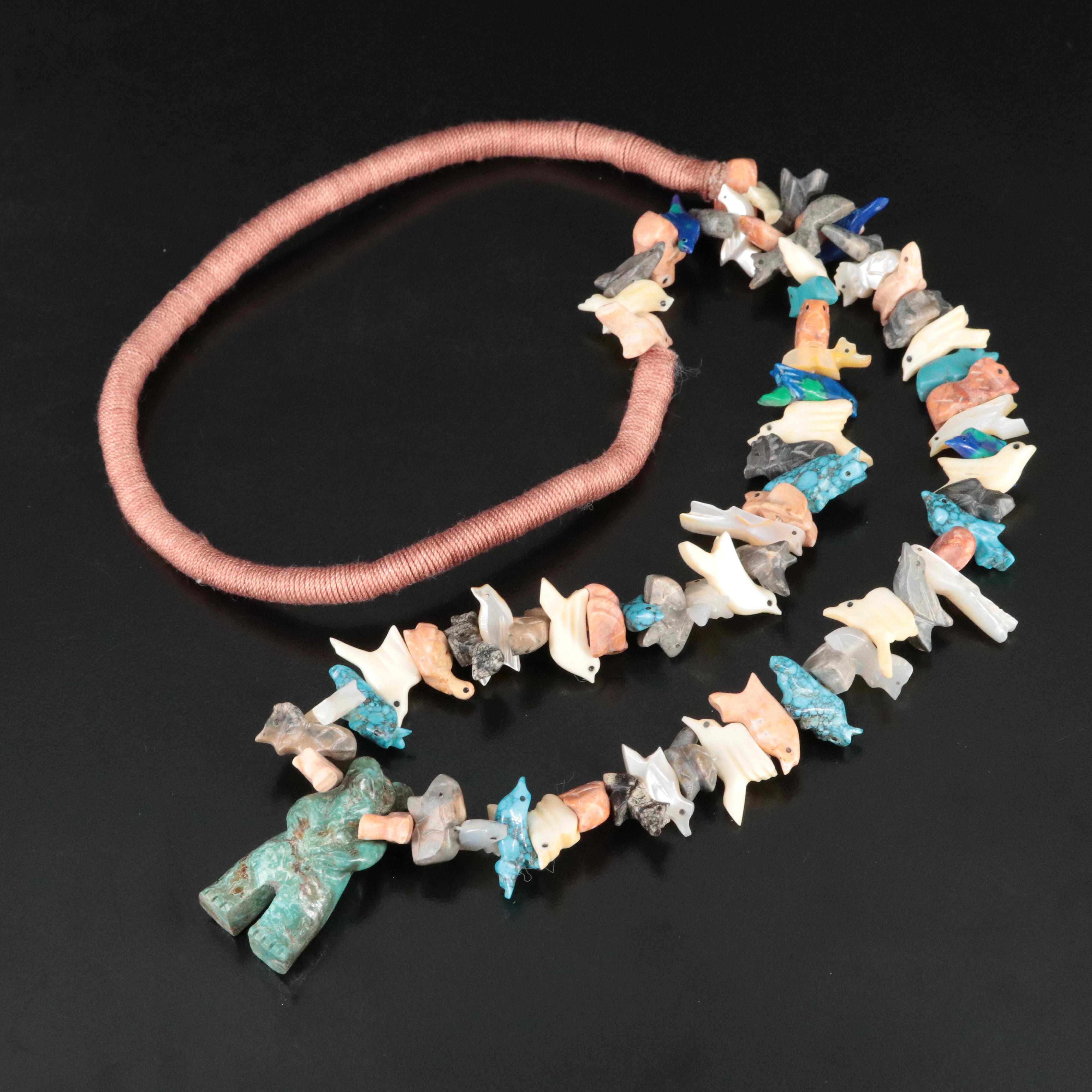 Fetish Necklace Featuring Turquoise, Mother-of-Pearl and Picasso Stone