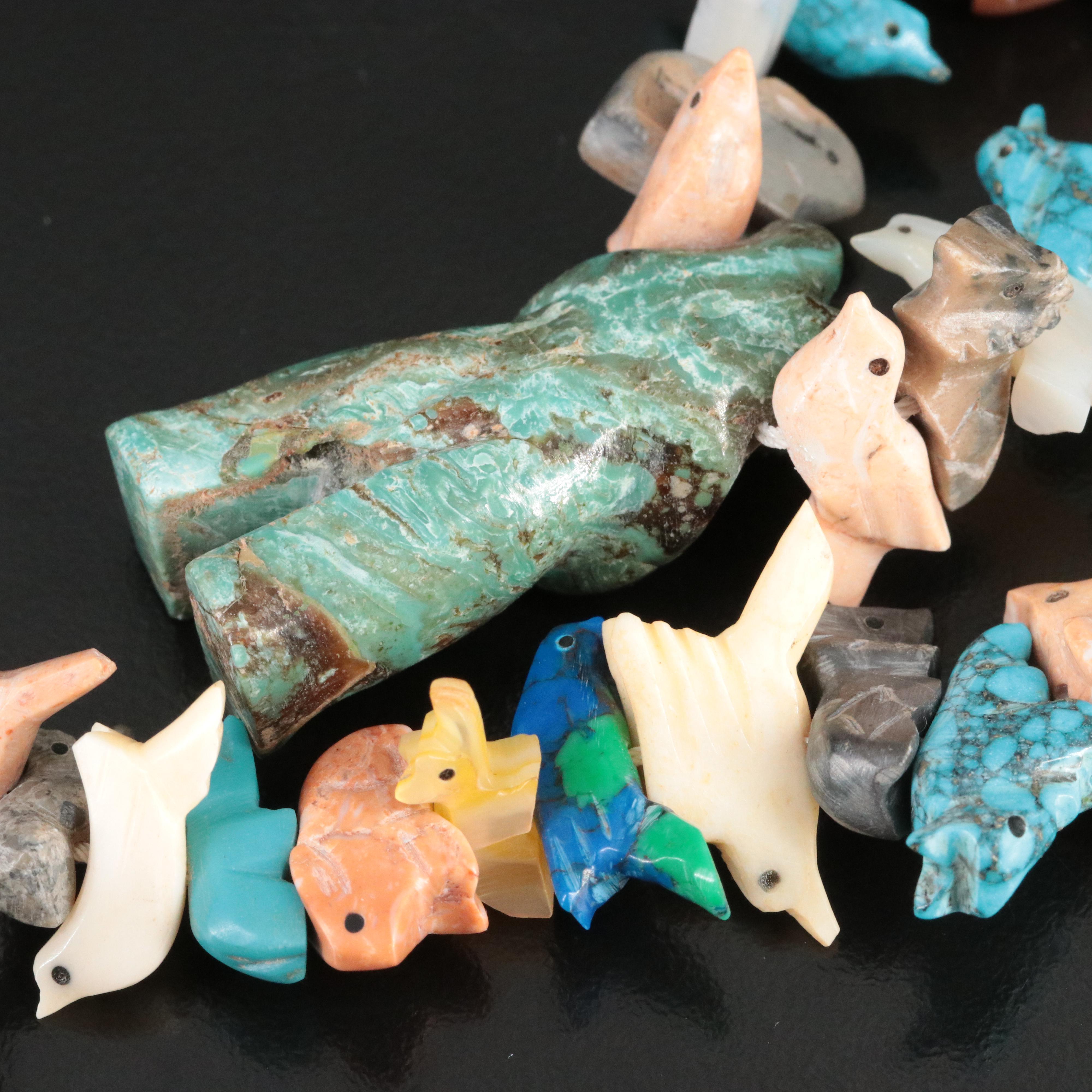 Fetish Necklace Featuring Turquoise, Mother-of-Pearl and Picasso Stone